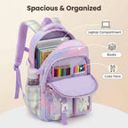 PRLINJSK Girls Backpack，Cute School Backpack for Girls Kids Teens，Kawaii Bookbag for Primary Elementary，Purple