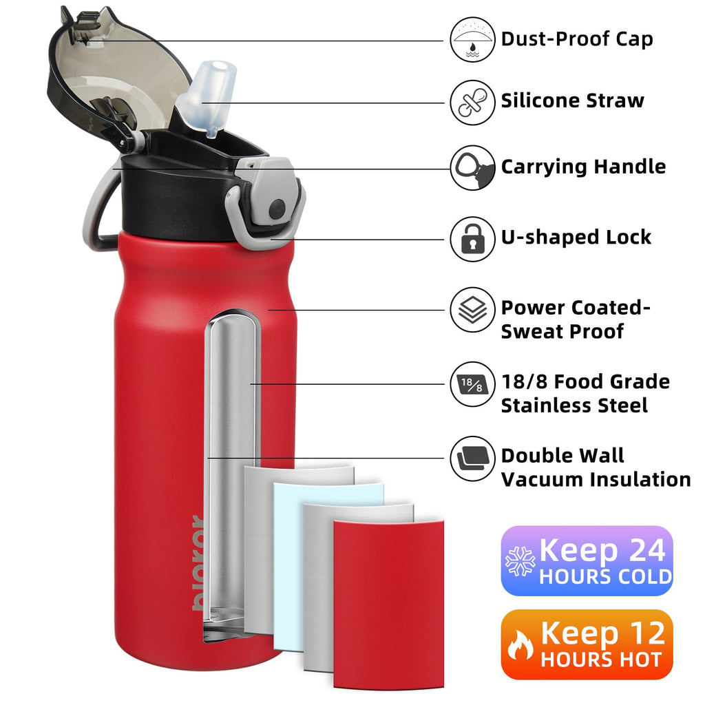 BJPKPK Insulated Water Bottle 18oz Stainless Steel Water Bottles with Straw and Carry Handle Double Wall Metal Thermal Flask,Light Blue Leopard