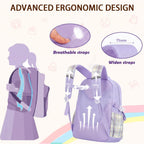 PRLINJSK Girls Backpack，Cute School Backpack for Girls Kids Teens，Kawaii Bookbag for Primary Elementary，Purple