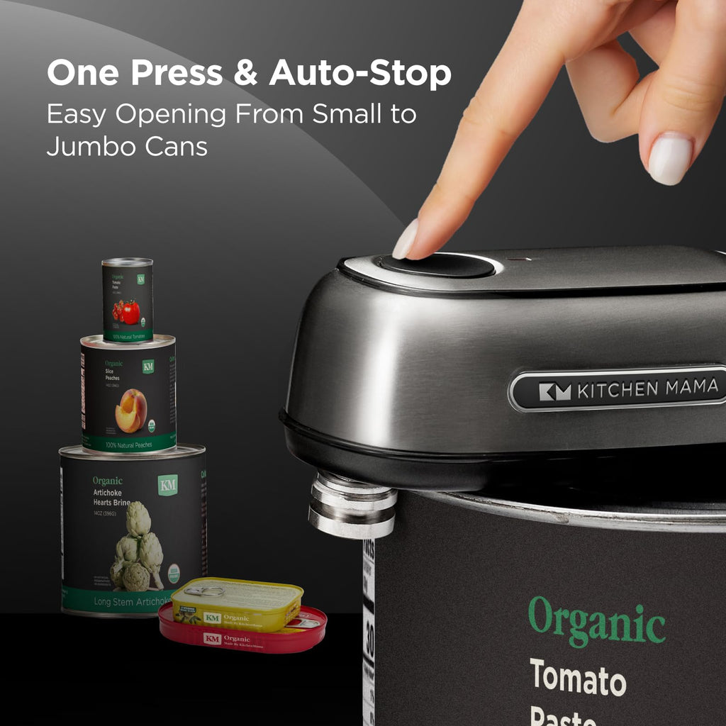 Kitchen Mama Orbit One Rechargeable Electric Can Opener: Hands-free, USB-C Charging, Automatic Stop, Smooth Edge, Safety, Blade for Large Cans, Heavy Duty, Soda and Pop Can, with Storage Box (Black)
