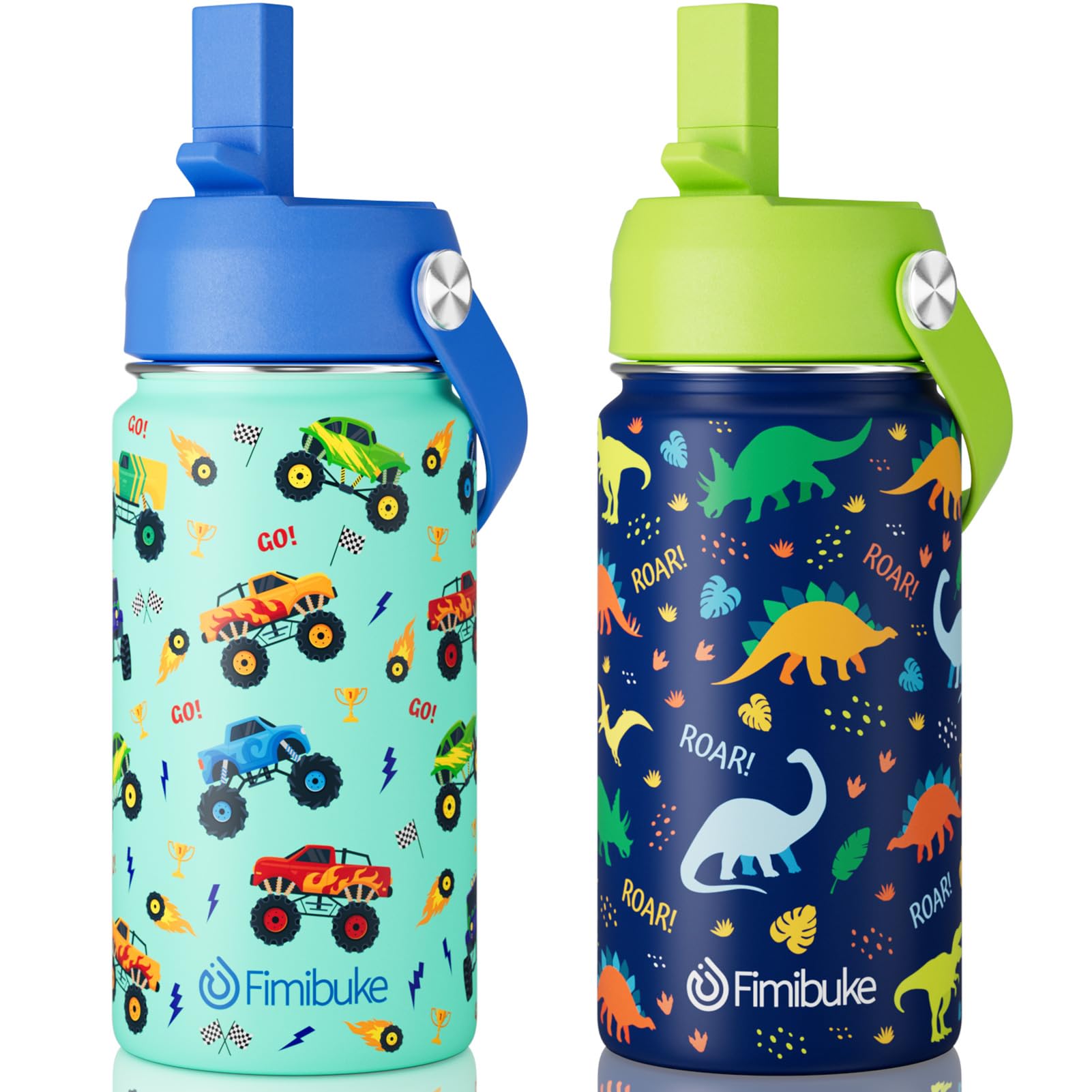 Fimibuke Kids Insulated Water Bottle, 14oz BPA FREE 18/8 Stainless Steel Travel Tumbler Double Wall Vacuum Leak Proof Kids Cup with Straw Metal Water Bottle for School Boys Girls(1 Pack, Rainbow)