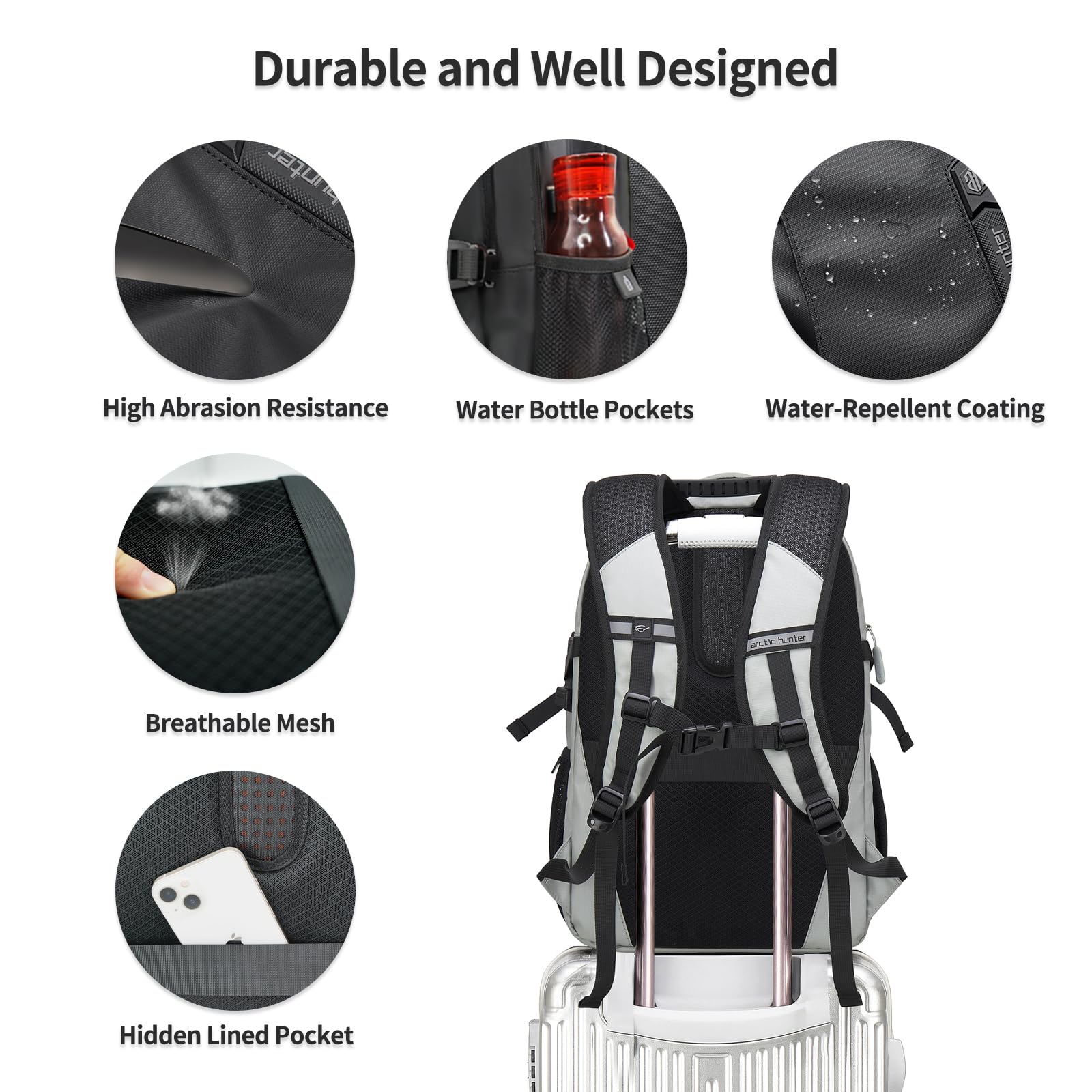 ARCTIC HUNTER AH Business Laptop Backpack for Men Work Commuting, 30L Large Travel Carry On Backpack Flight Approved for Airplane, Professional College Backpacks Casual Daypack Black