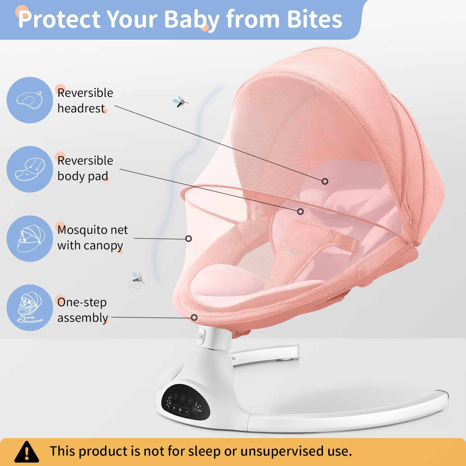 LAREX Baby Swing Infant Swing Electric Toddler Baby Rocker Portable for Newborn Boy Girl, 5 Sway Speeds with Remote Control, 10 Preset Melodies and Bluetooth, 0-6 Months Max 20 Lbs (Black)