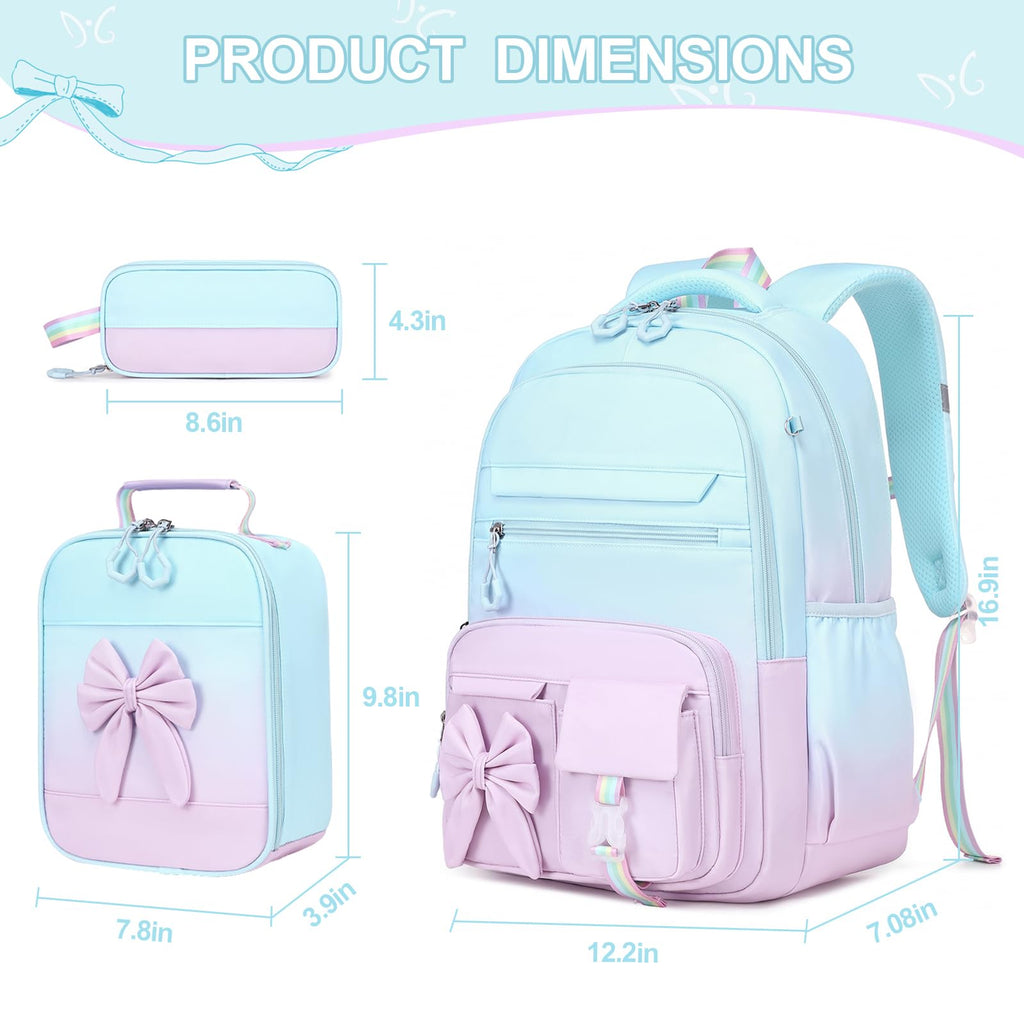 DIGOBAY Backpack for Girls, 3PCS Girls Backpack for School with Lunch Bag Pencil Case, Cute Kids Teens Bookbag for Kindergarten Elementary Preschool Middle School (Pink)