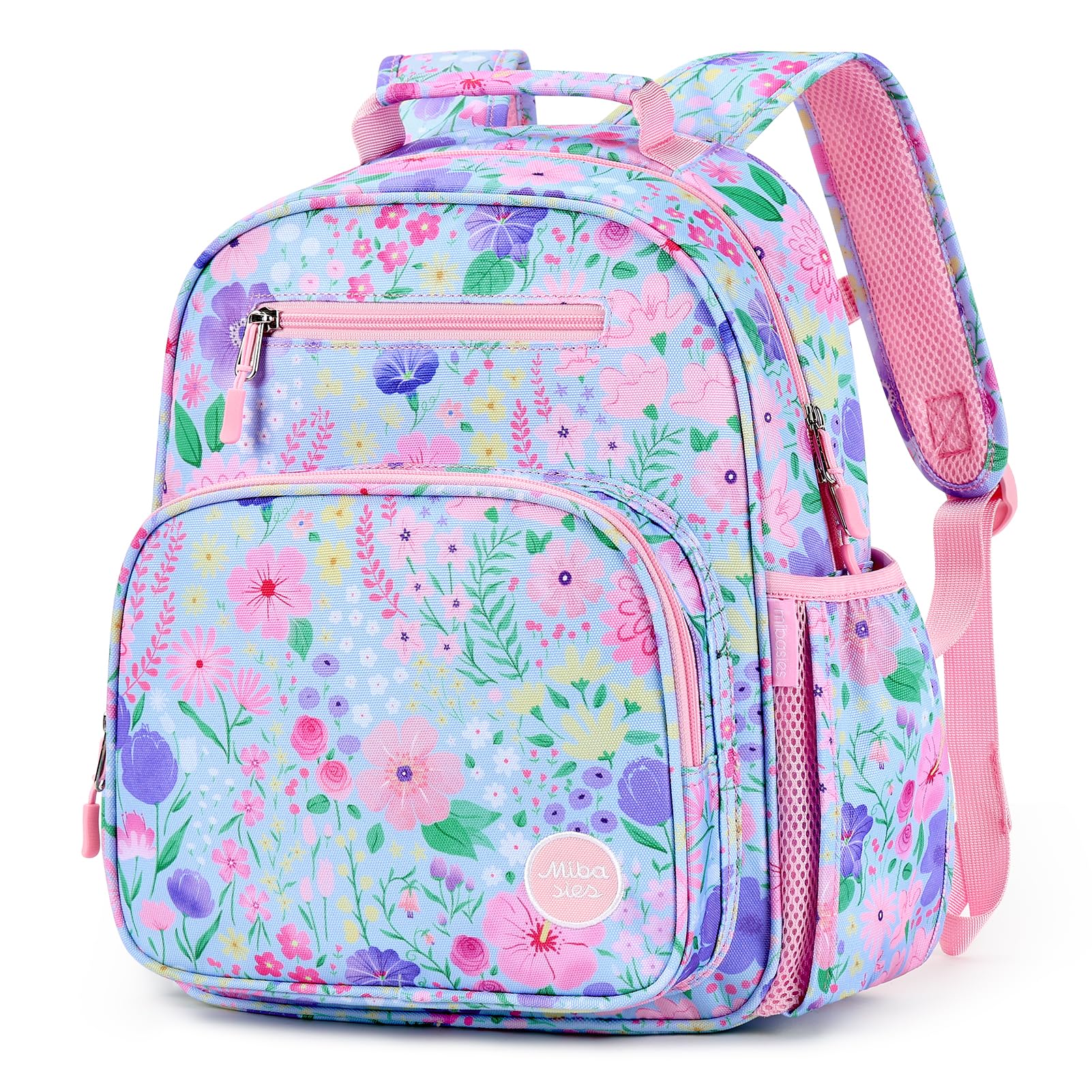 mibasies Kids Backpack for Girls: Girls Backpack 5-8 - Kindergarten Elementary School Bookbag for Girl - Flower Pink