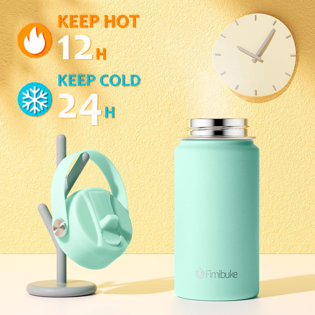 Fimibuke Kids Insulated Water Bottle, 14oz BPA FREE 18/8 Stainless Steel Travel Tumbler Double Wall Vacuum Leak Proof Kids Cup with Straw Metal Water Bottle for School Boys Girls(1 Pack, Rainbow)
