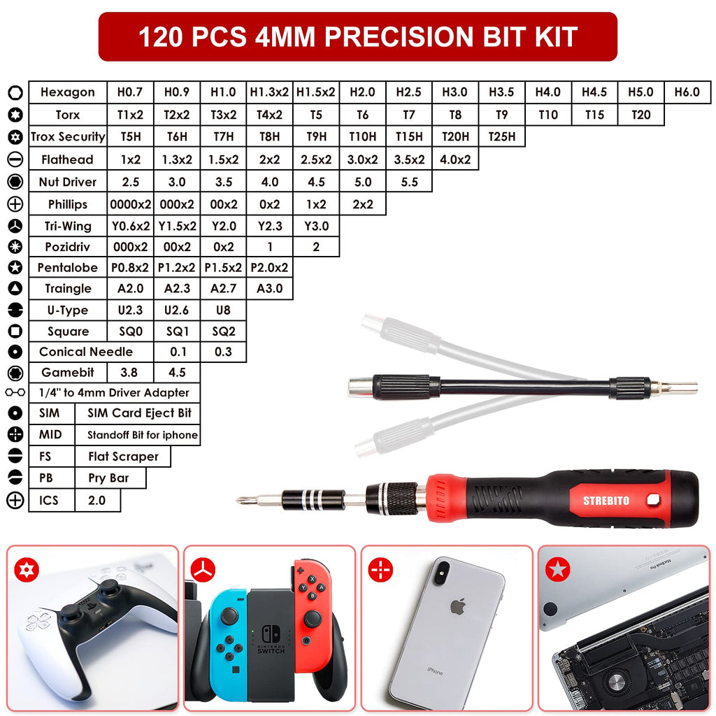 STREBITO Precision Screwdriver Set 191-Piece Multi-Bit Screwdriver 1/4 Inch Nut Driver Home Improvement Tool Electronic Repair Kit for Computer, iPhone, Laptop, PC, Cell Phone, PS4, Xbox, Nintendo