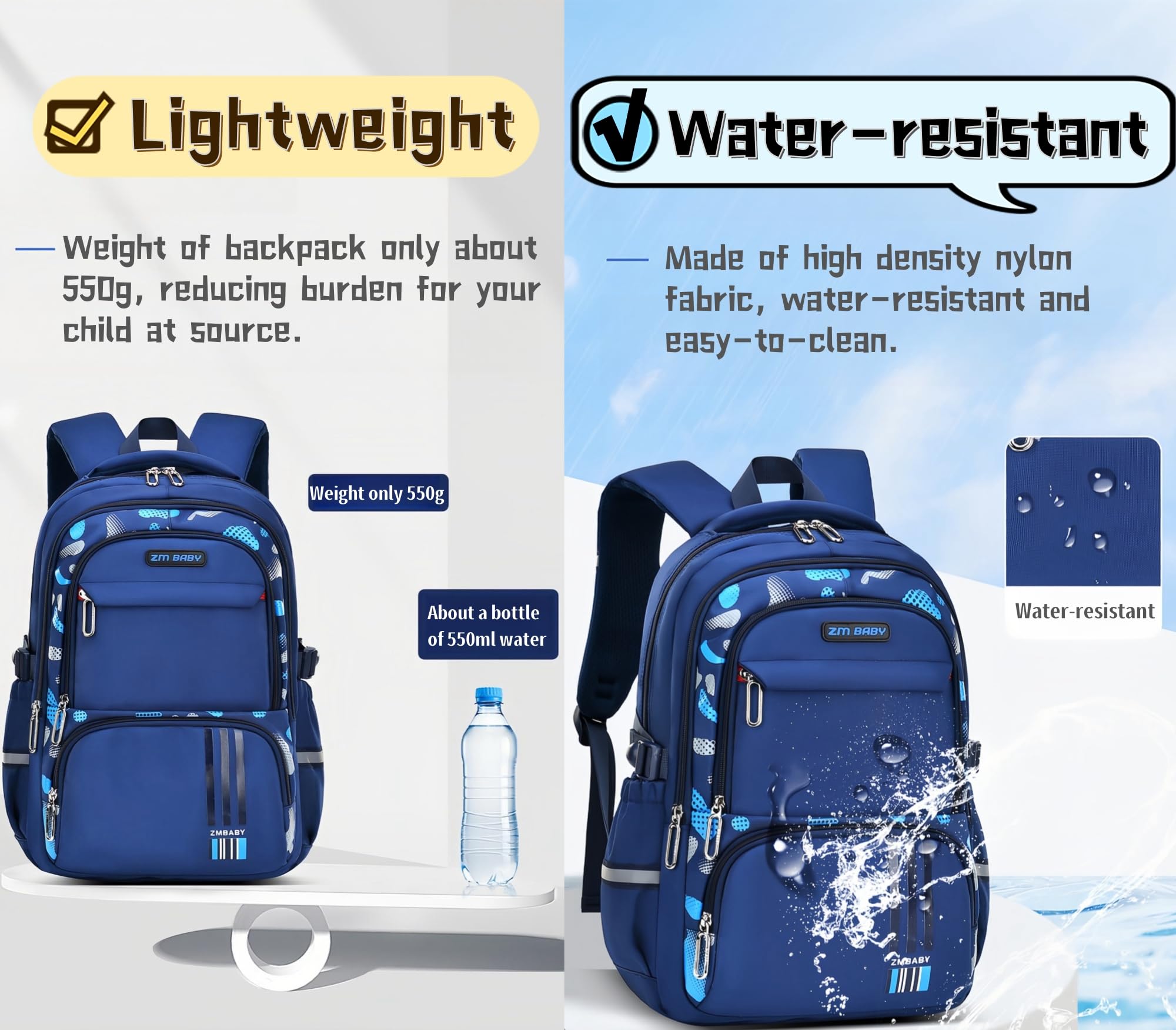 Bansusu Boys Backpack for Kids School Bag, Primary Middle School Backpack for Boys Bookbags