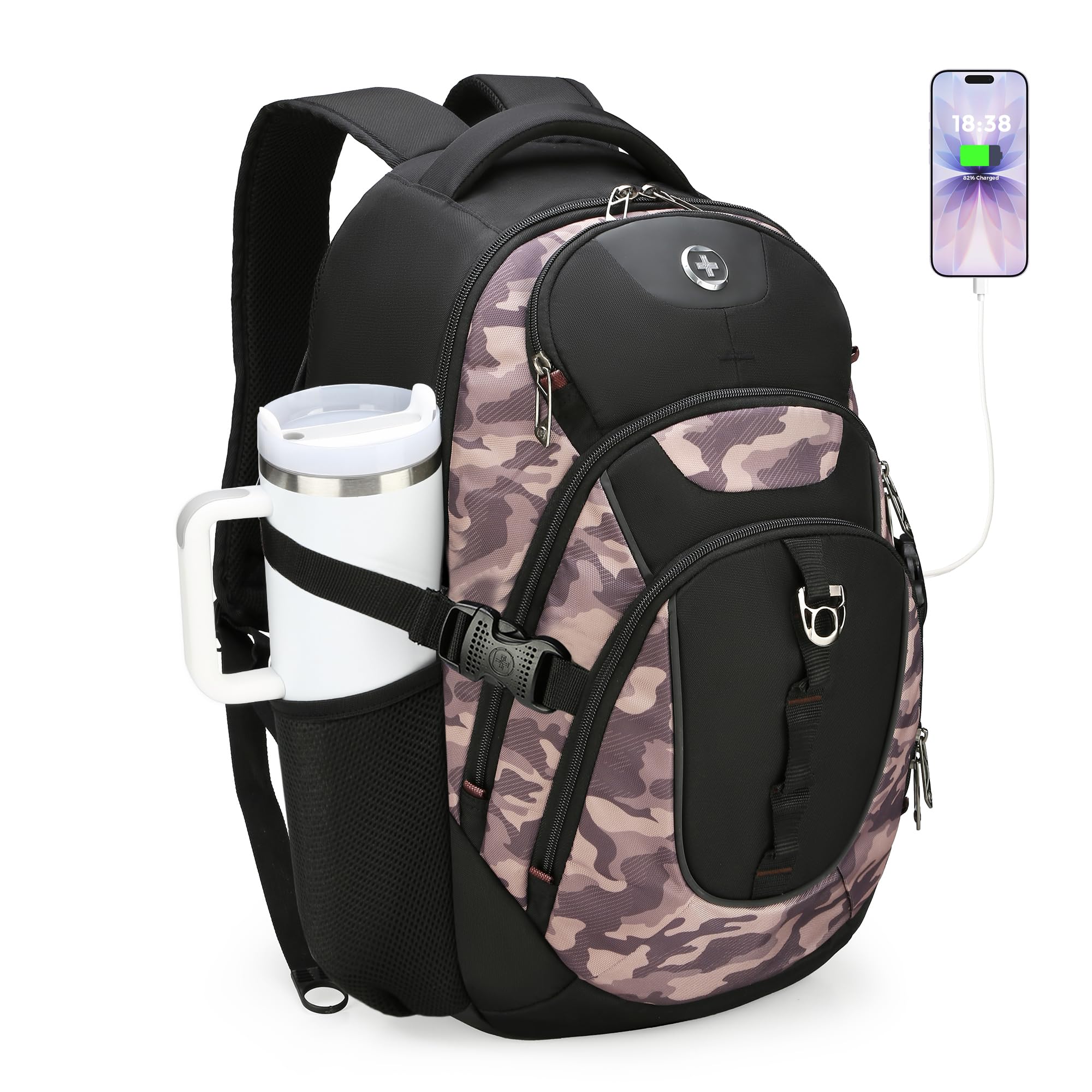 Swissdigital Design Laptop Backpack with USB Charging Port, Travel Backpack Fits 15.6 inches Computer, 31L College School Backpack for Men, Black | SD803-01
