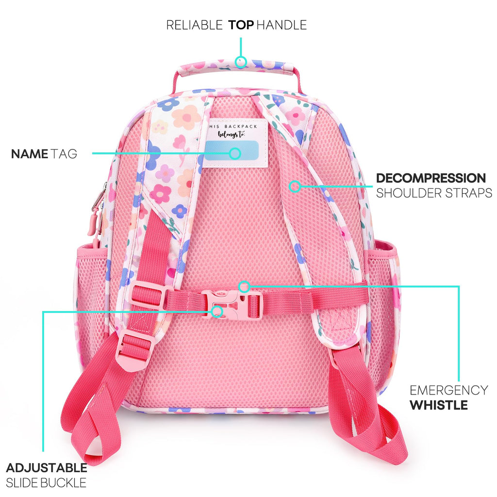 mibasies Kids Backpack for Girls: Girls Backpack 5-8 - Kindergarten Elementary School Bookbag for Girl - Flower Pink