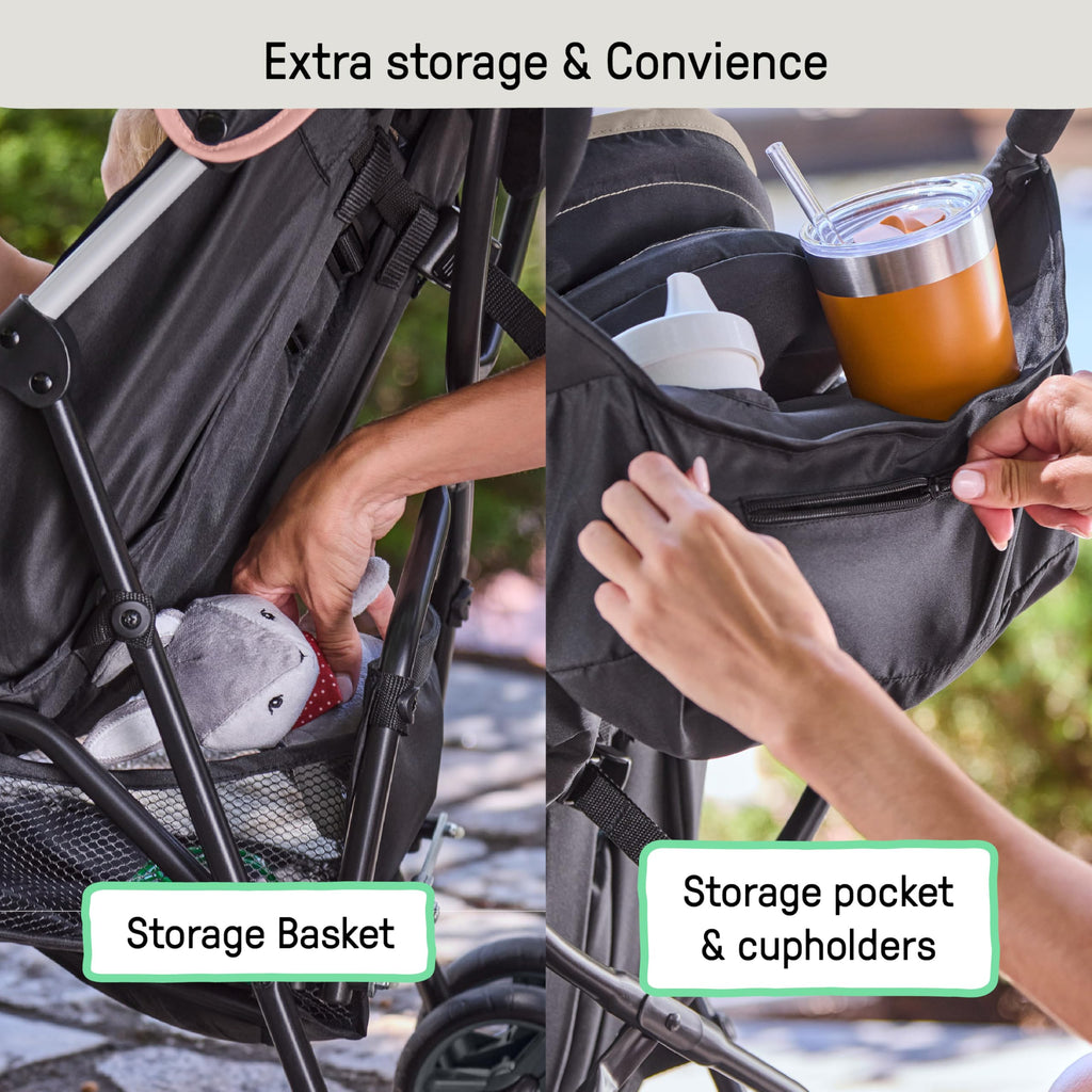 Ingenuity 3D Mini Convenience Stroller – Lightweight Stroller with Compact Fold, Multi-Position Recline, Canopy with Pop Out Sun Visor and More – Umbrella Stroller for Travel, Pink