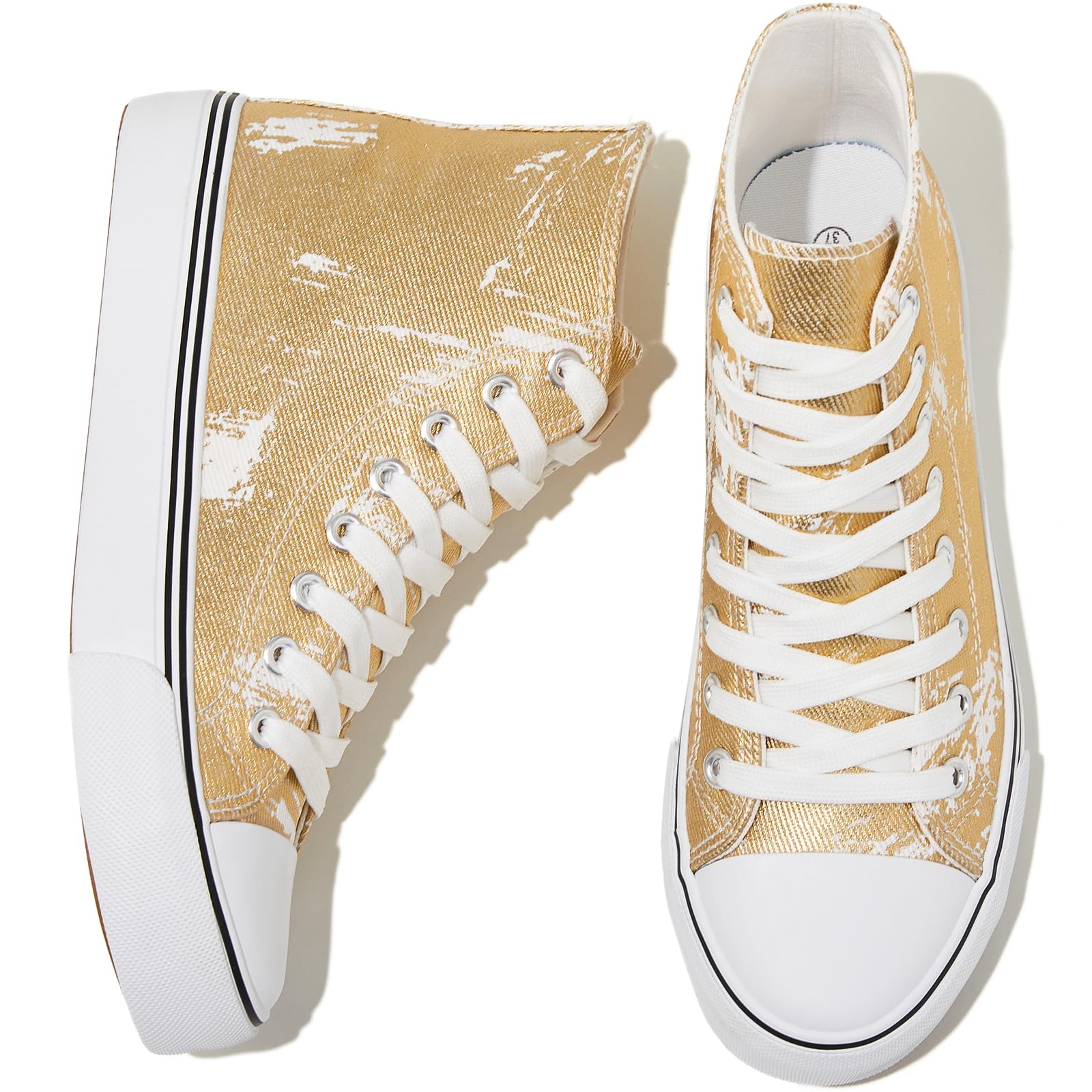 kufeiti Women's High Top Canvas Sneakers Canvas Shoes Lace up White Black Sneakers Casual Walking Shoes