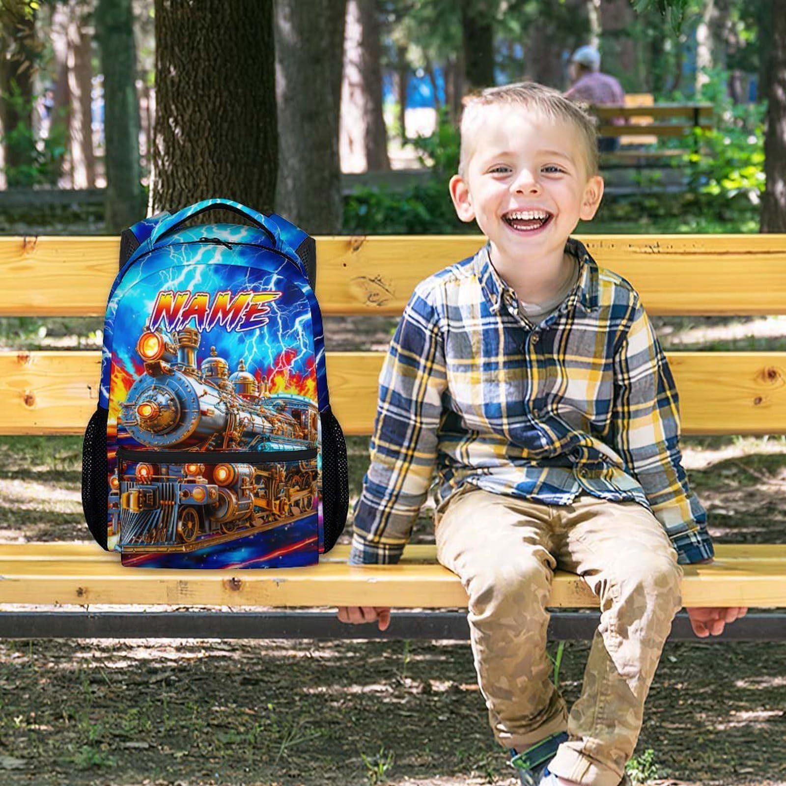 Dinosaur Backpack for Kids Personalized Boys Truck Bookbag with Name - 17 Inch Toddler School Bag with Padded Straps for Preschool Kindergarten Elementary