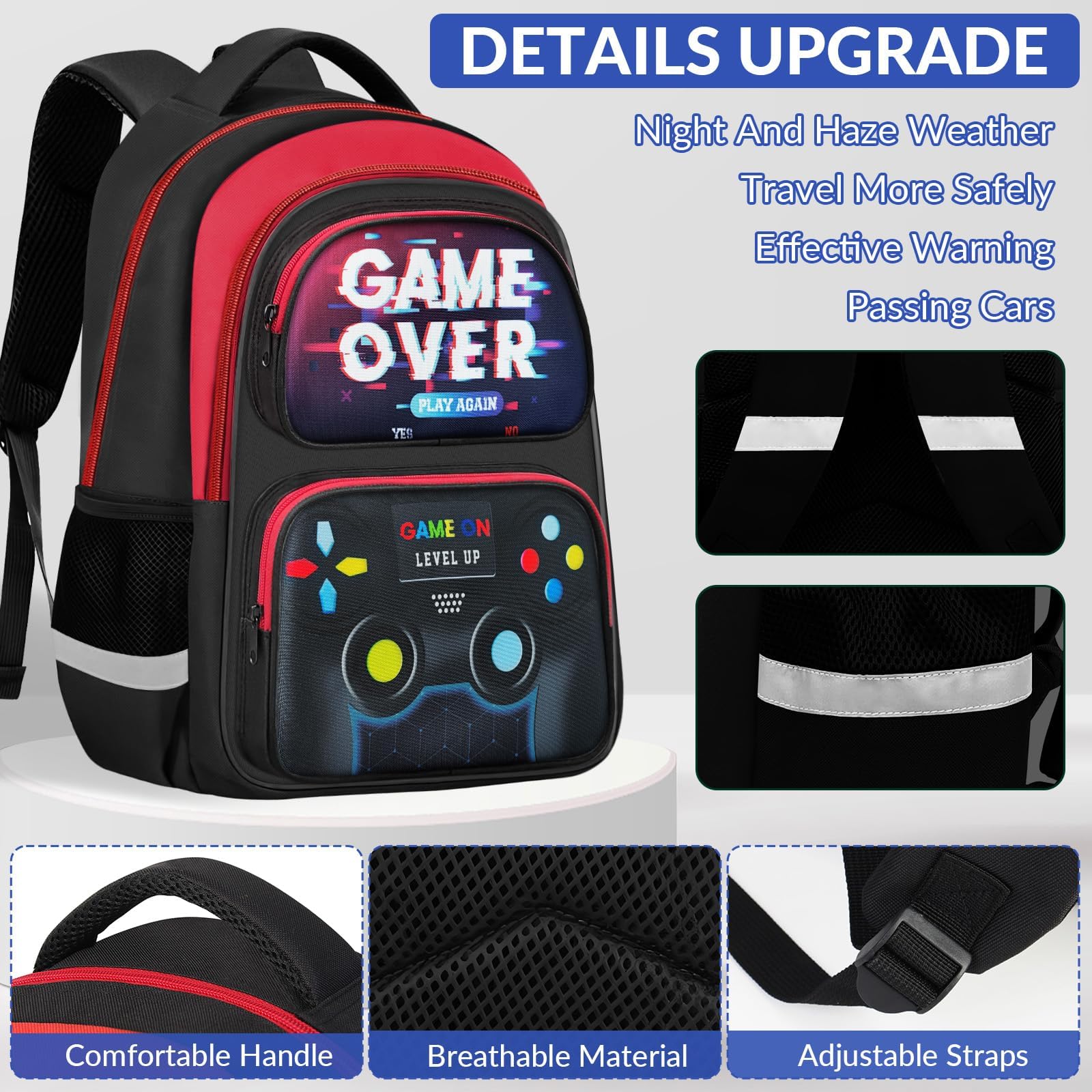 School Backpack for Boys - Gamer Boys Backpack for Kids Children Teens Elementary Middle School - 17″ Video Game Bookbag Travel Back Pack for Age 6-18