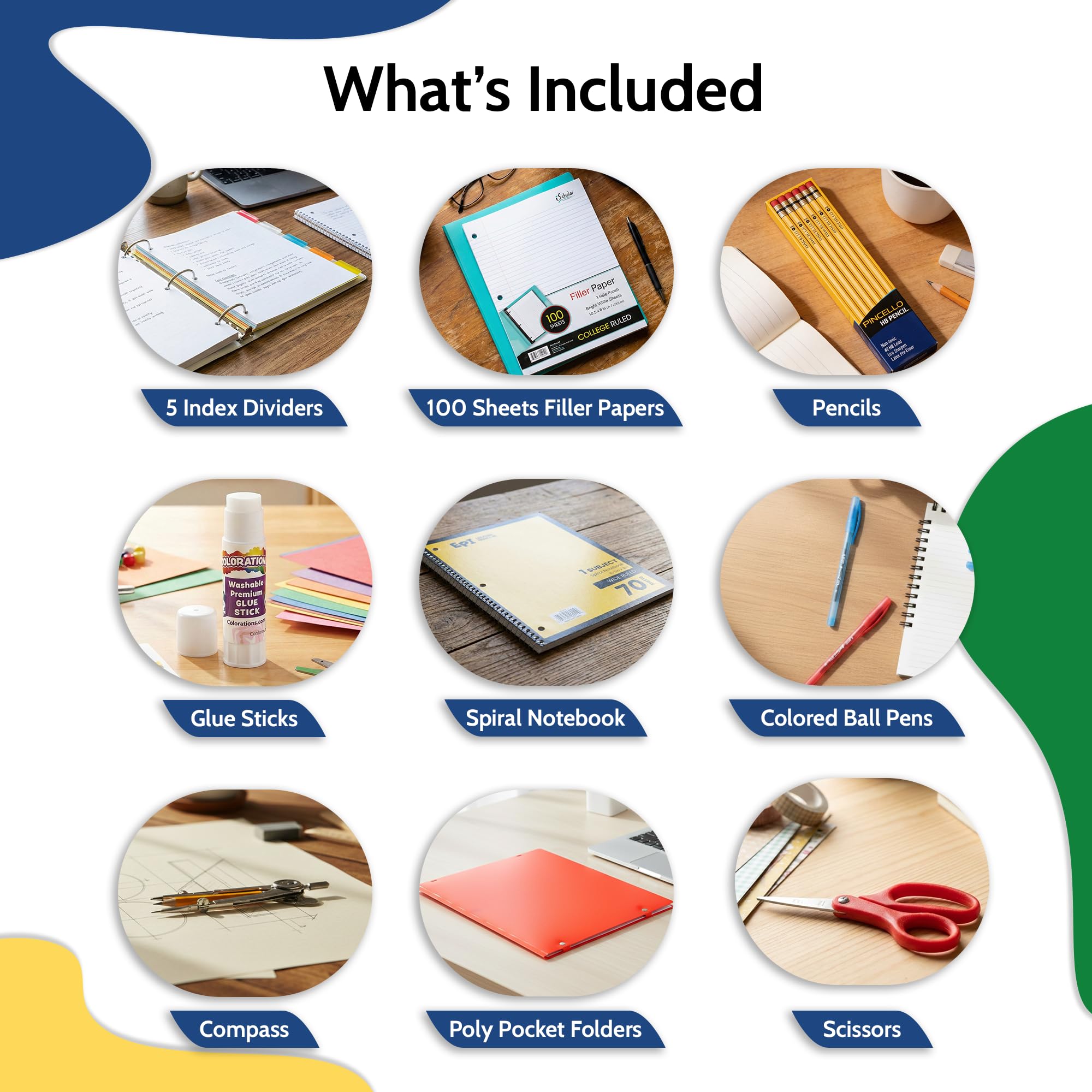 EPI Essentials Back to School Supplies for Kids 6th-12th Grade – 51 Items in Kit – Middle to High School Supply Packs – College-Ruled Bundle with Composition Notebooks – Suitable for Homeschooling