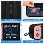 Game Controller Pencil Case for Boys Kids Teens, Large Capacity Pencil Pouch with 3 Compartments, 7 Pockets and Label Pocket for School College Office Travel (Red & Blue)