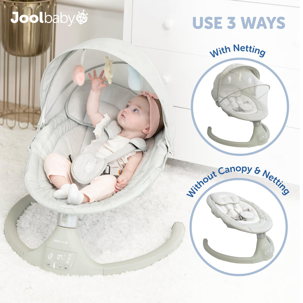 Jool Baby Nova Baby Swing for Infants – Bluetooth Music, Remote (Gray) | Keep Baby Happy While Getting Things Done – Gentle Side-to-Side Motion Helps Baby Feel Content