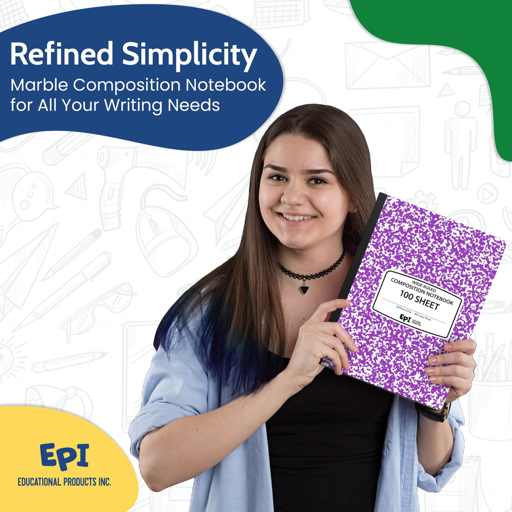 4 Pack - EPI Marble Hardcover Wide Ruled Composition Notebook | 200 Pages (100 Sheets), 9.75 x 7.5 in, Sturdy Sewn Binding | School, Office, Journaling, Notes