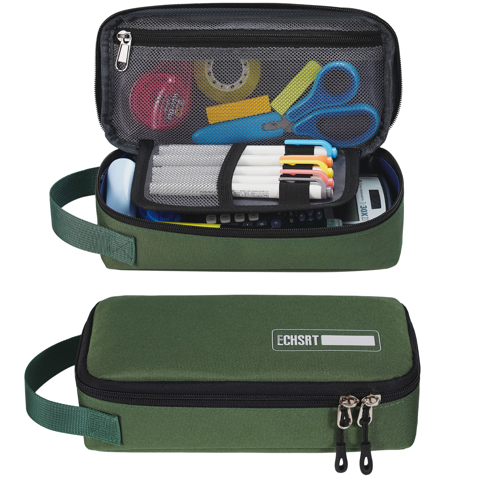 ECHSRT Large Pencil Case, Aesthetic Pen Pouch with Big Capacity, Minimalist Portable Stationery Bag with Handle for Office Organizer Aesthetic Pencil Cases