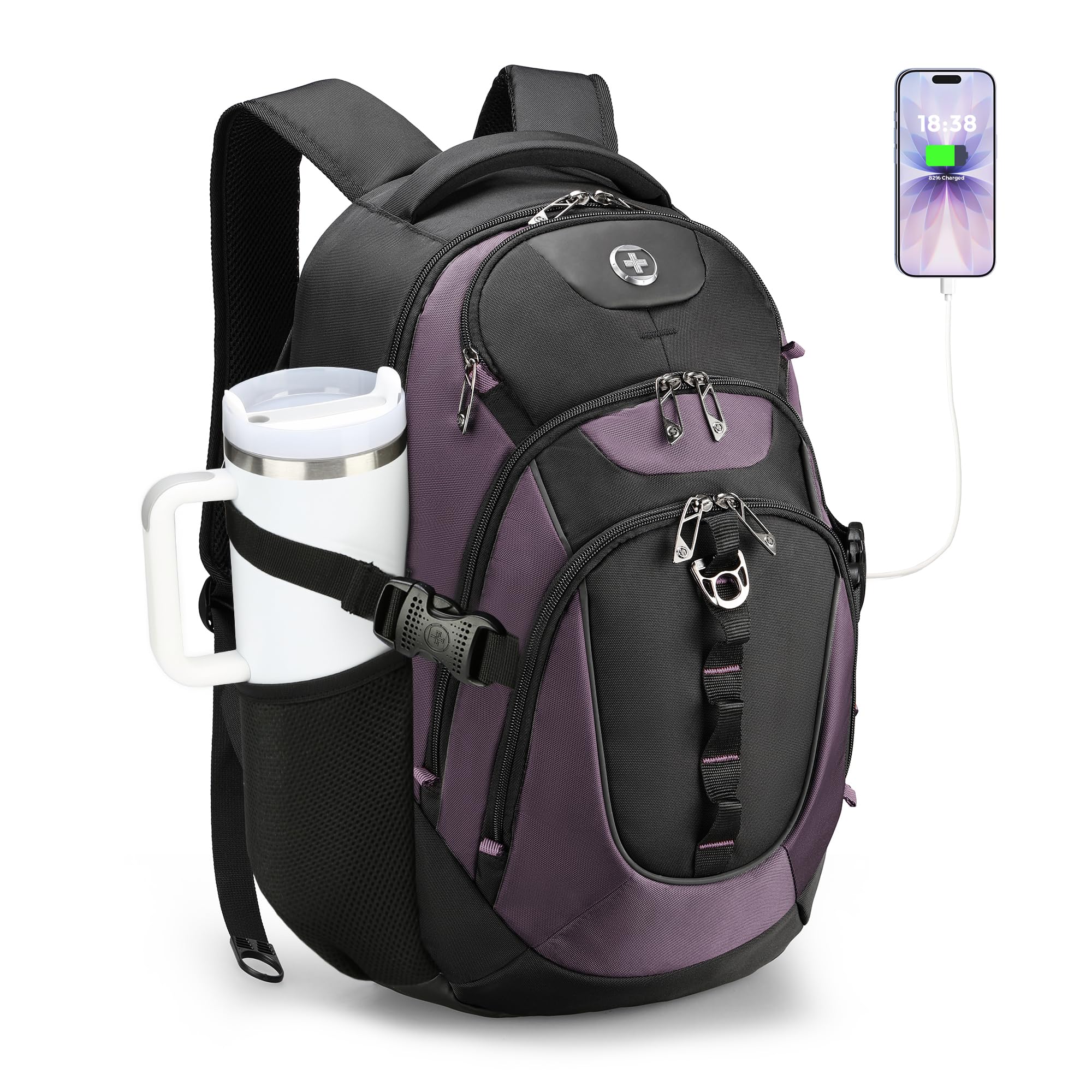 Swissdigital Design Laptop Backpack with USB Charging Port, Travel Backpack Fits 15.6 inches Computer, 31L College School Backpack for Men, Black | SD803-01