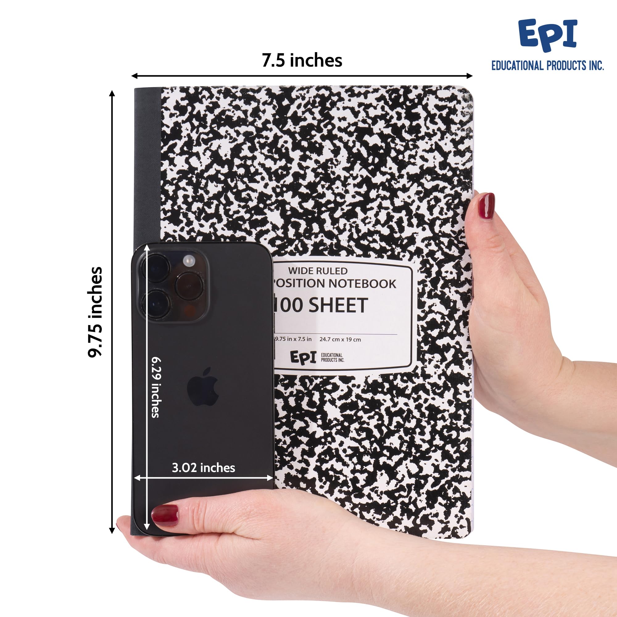 4 Pack - EPI Marble Hardcover Wide Ruled Composition Notebook | 200 Pages (100 Sheets), 9.75 x 7.5 in, Sturdy Sewn Binding | School, Office, Journaling, Notes