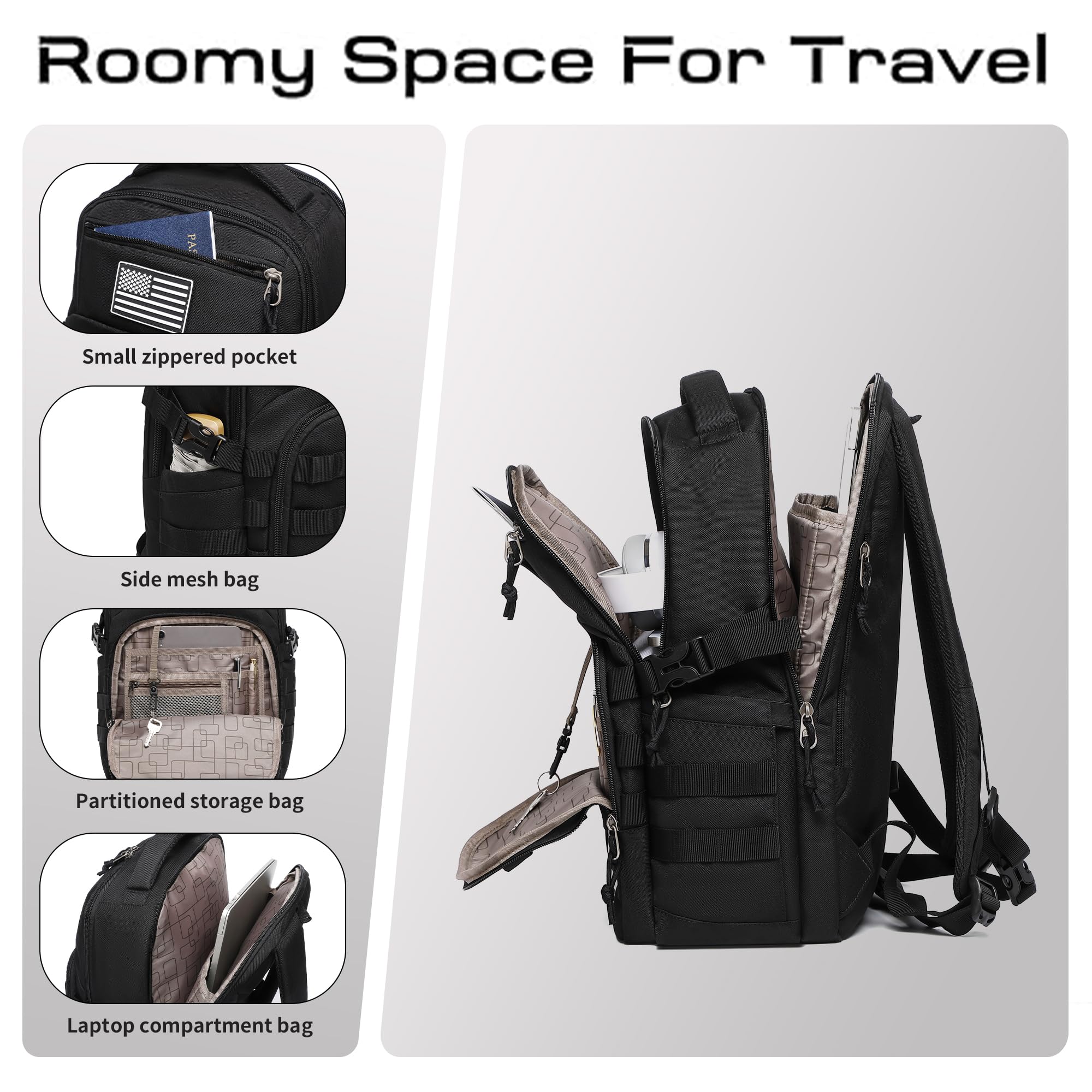 Wotony Military tactical backpack, backpack for men black small tactical assault bag