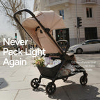 Mompush Nexis Carbon Travel Stroller, Ultra-Lightweight 11.5 lbs, Compact & Airplane Carry-On Approved, One-Second Auto-Fold, One-Hand Full Recline, from Birth to 50 lbs, JPMA Certified, Khaki
