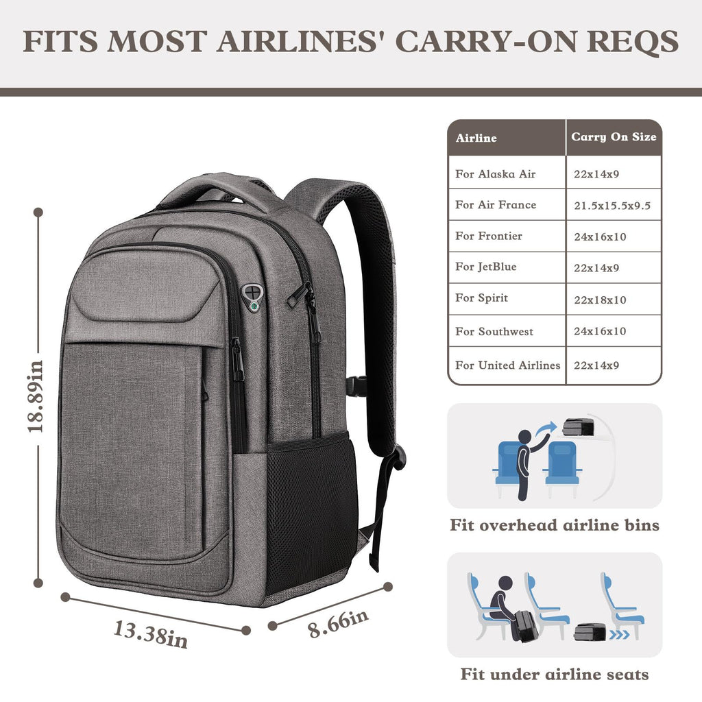 Travel Laptop Backpack 17 Inch, Sturdy Professional Travel Backpack for Men Women with LifetimeWarranty, Airline Approved Big Large Business Work College Computer Backpack, Black
