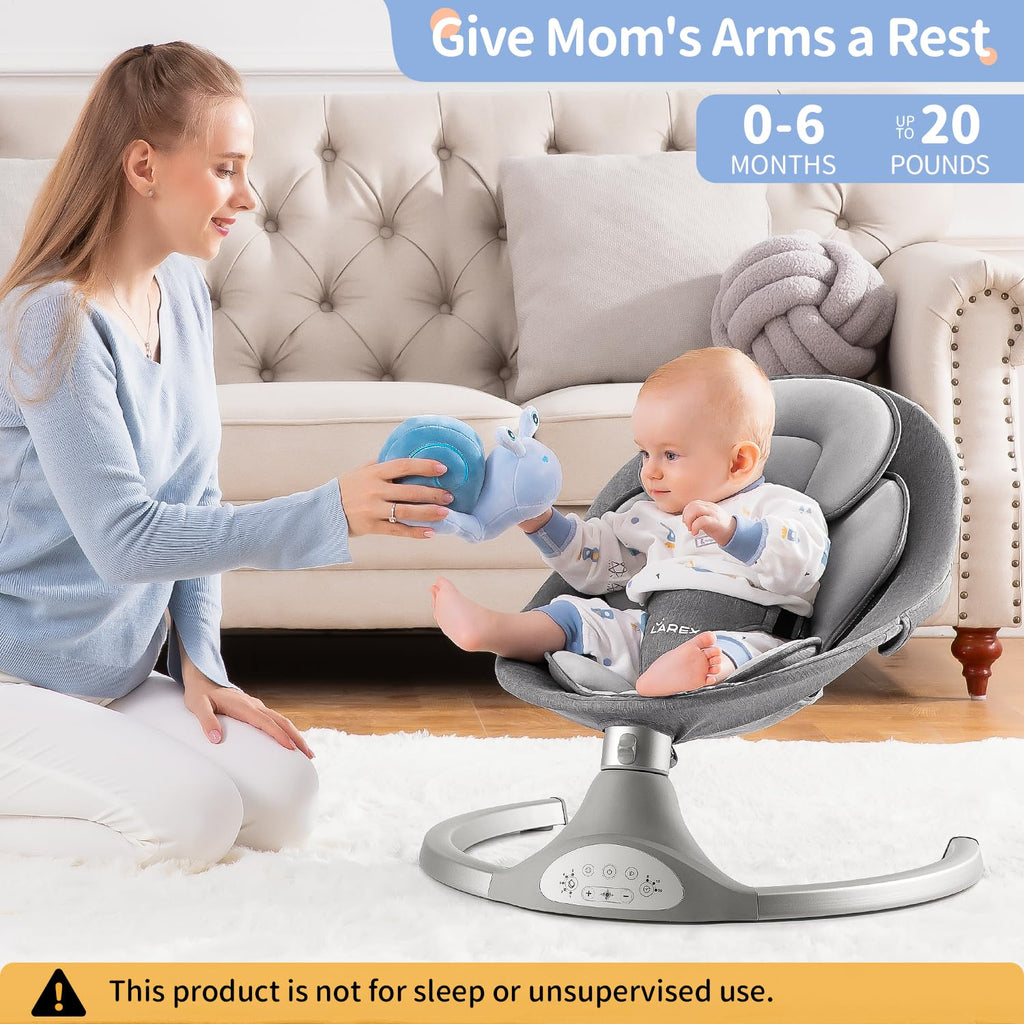 LAREX Baby Swing Infant Swing Electric Toddler Baby Rocker Portable for Newborn Boy Girl, 5 Sway Speeds with Remote Control, 10 Preset Melodies and Bluetooth, 0-6 Months Max 20 Lbs (Black)
