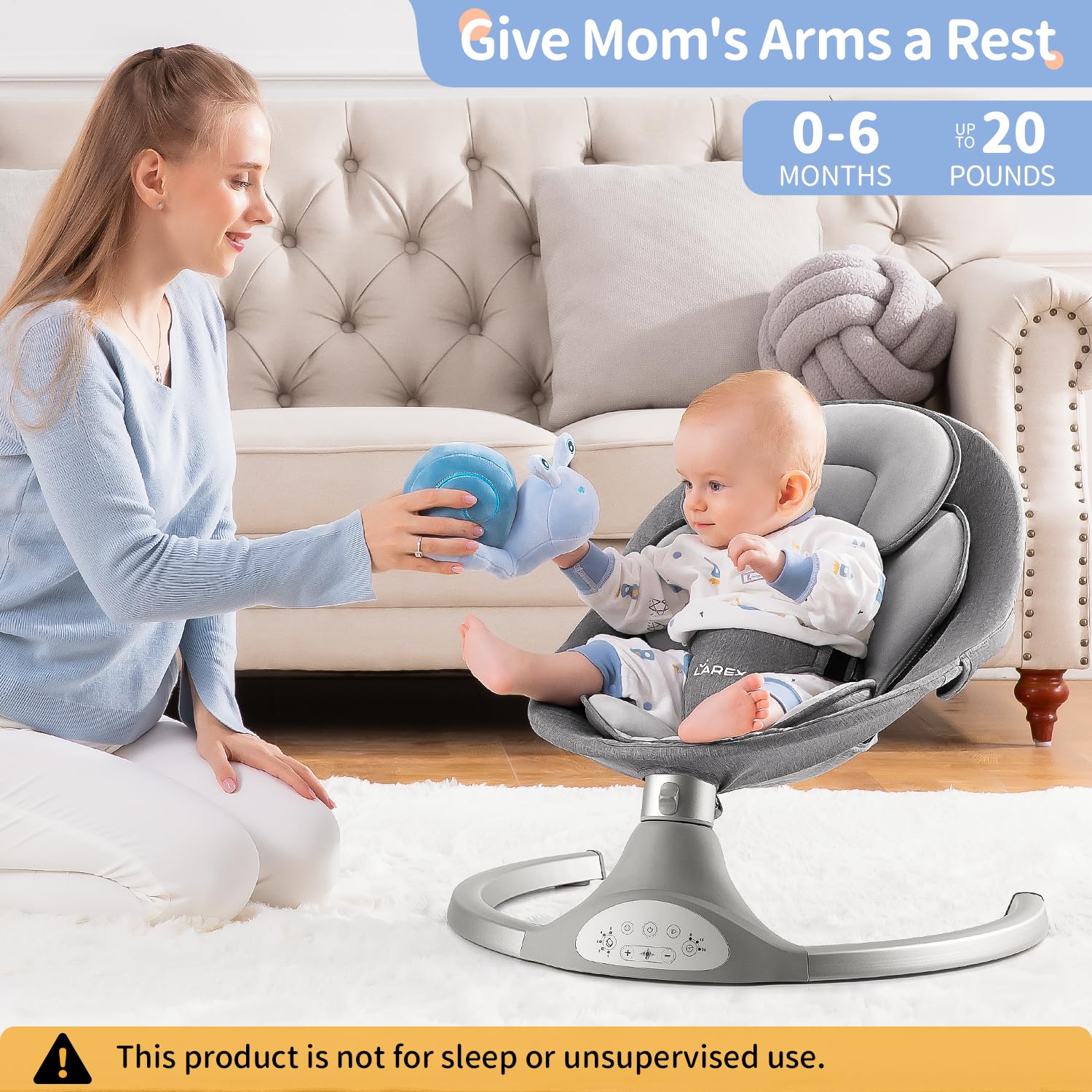 LAREX Baby Swing Infant Swing Electric Toddler Baby Rocker Portable for Newborn Boy Girl, 5 Sway Speeds with Remote Control, 10 Preset Melodies and Bluetooth, 0-6 Months Max 20 Lbs (Black)