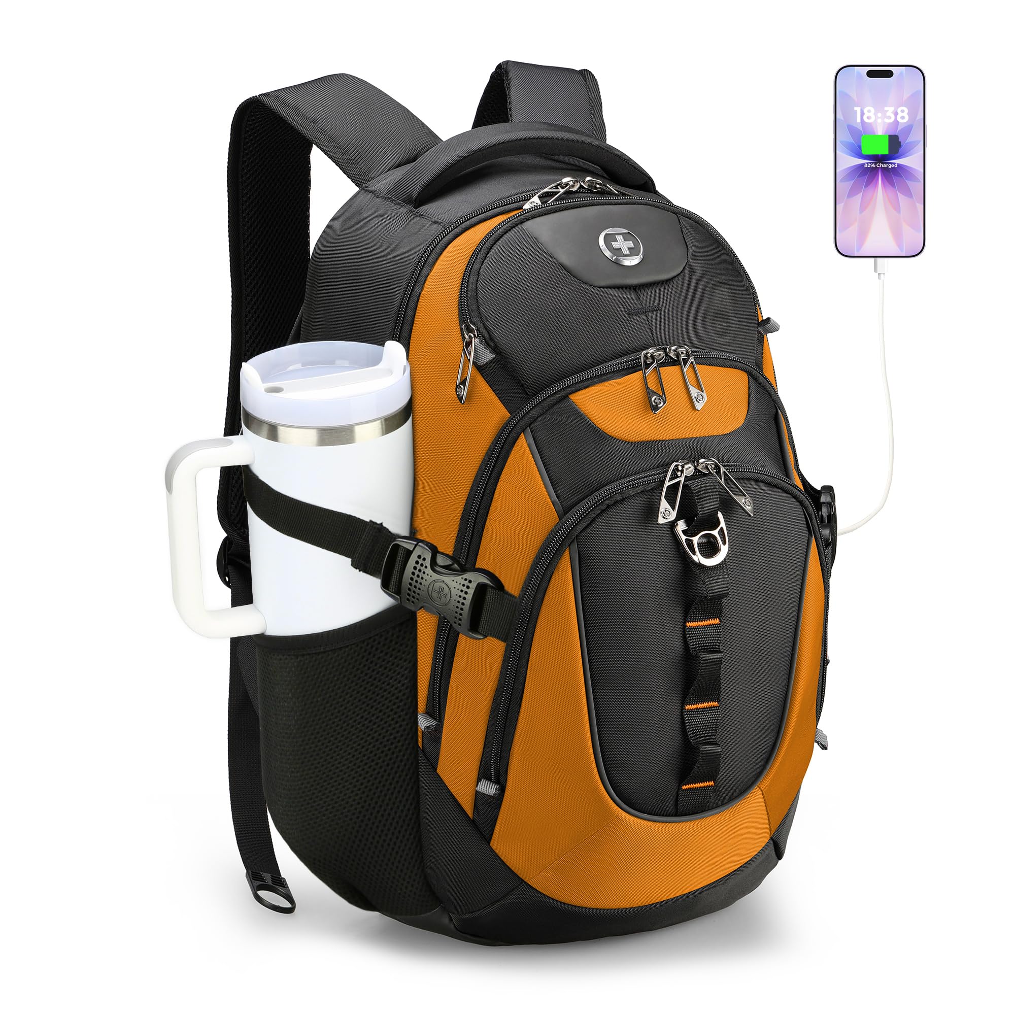 Swissdigital Design Laptop Backpack with USB Charging Port, Travel Backpack Fits 15.6 inches Computer, 31L College School Backpack for Men, Black | SD803-01