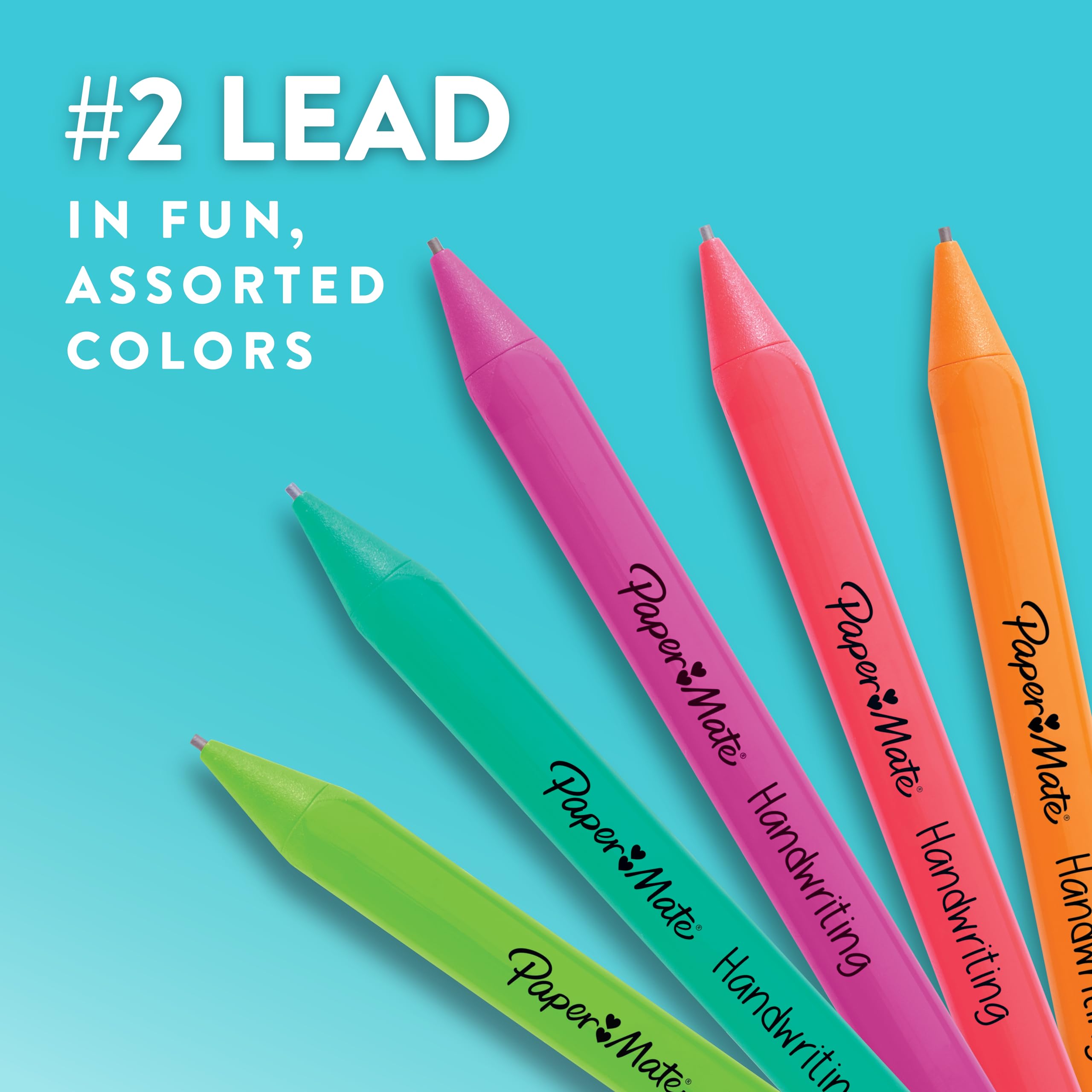 Paper Mate Handwriting Triangular Mechanical Pencils with Lead & Eraser Refills, 1.3mm, Fun Barrel Colors, 5 Count - School Supplies, Kids Writing