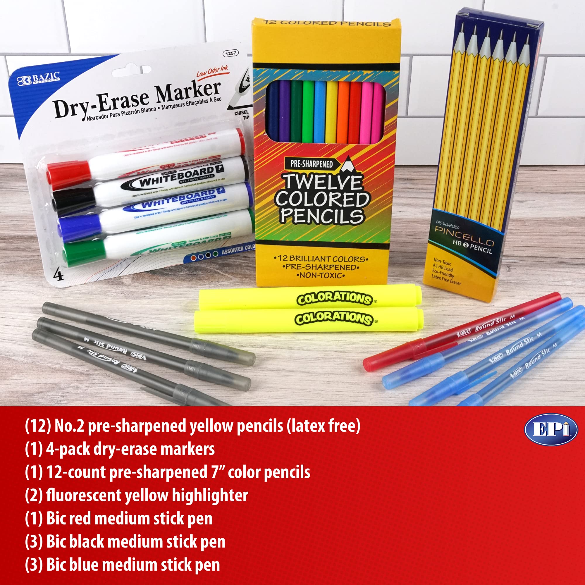 EPI Essentials Back to School Supplies for Kids 6th-12th Grade – 51 Items in Kit – Middle to High School Supply Packs – College-Ruled Bundle with Composition Notebooks – Suitable for Homeschooling