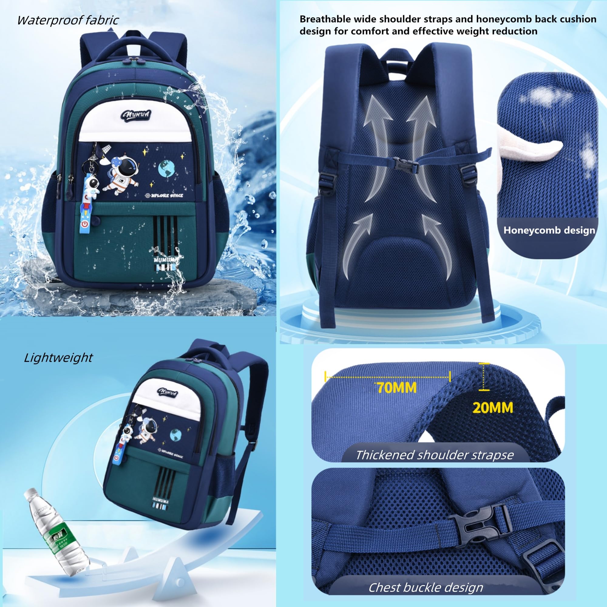 ZHANAO Boys Backpack Astronaut Sports Kids Backpack Space Schoolbag for Girls&Boys Elementary Student Bookbag