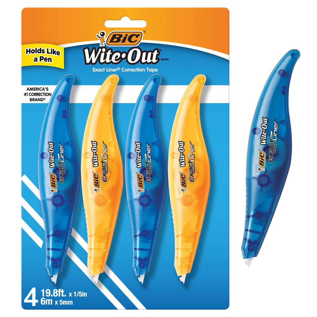 BIC Wite-Out EZ Correct Correction Tape, School Supplies for Students and Teachers, Applies Dry, No Dry Time, Tear Resistant, 4-Count Pack in White