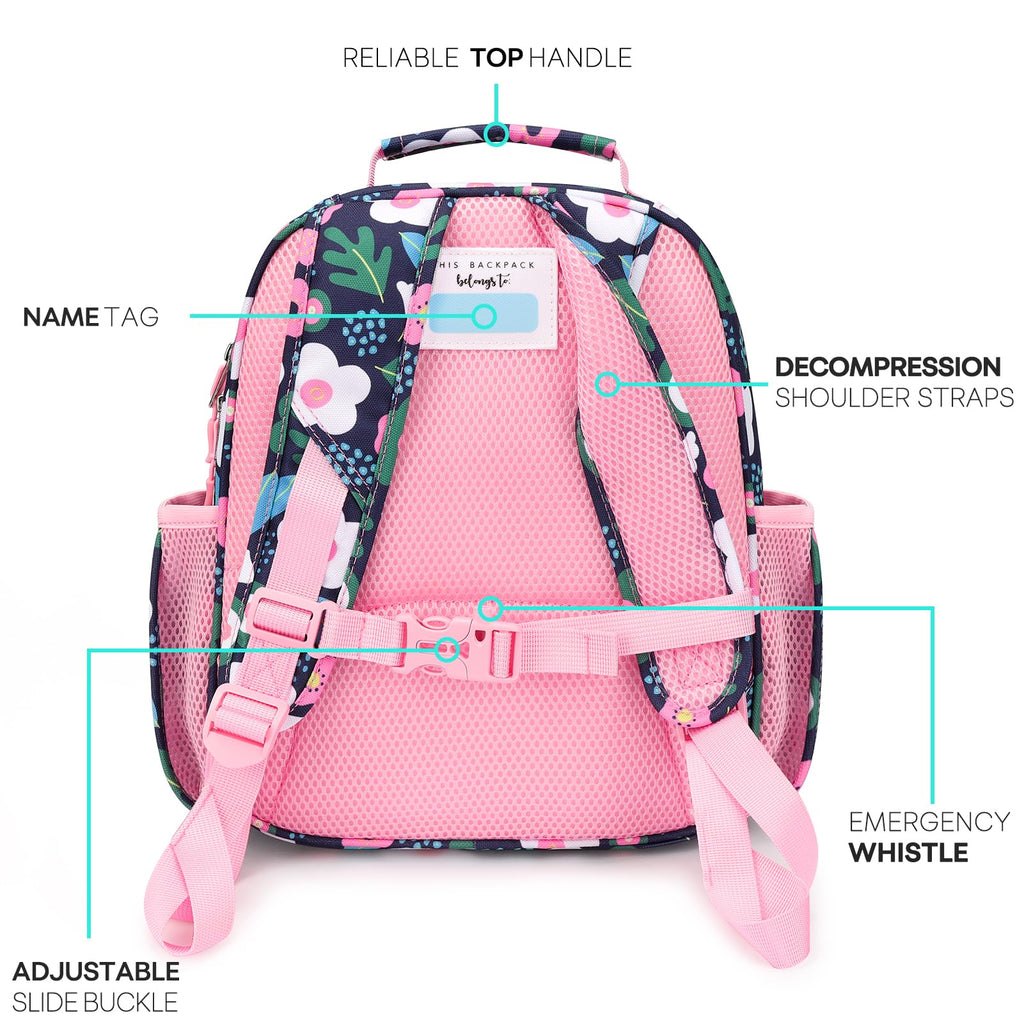 mibasies Kids Backpack for Girls: Girls Backpack 5-8 - Kindergarten Elementary School Bookbag for Girl - Flower Pink