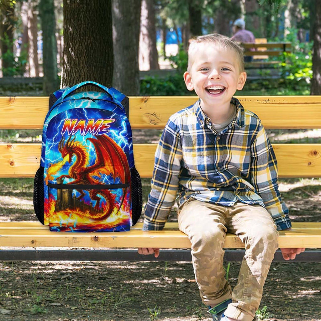 Dinosaur Backpack for Kids Personalized Boys Truck Bookbag with Name - 17 Inch Toddler School Bag with Padded Straps for Preschool Kindergarten Elementary