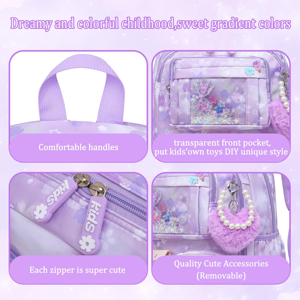 Lovely Girls Backpack School Bag for Students Kids Book Bag with Multiple Pockets Splash-proof Children's Backpack（17inch Pink）