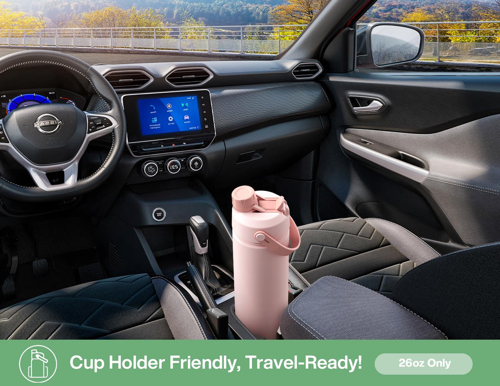 POWCAN 26 oz Insulated Water Bottle with 2-in-1 Straw and Spout Lid, Keep Cold 24H, Leak-Proof, Fits in Car Cup Holder, Stainless Steel Water Bottle for Sports, Travel, and School (Cotton Candy)