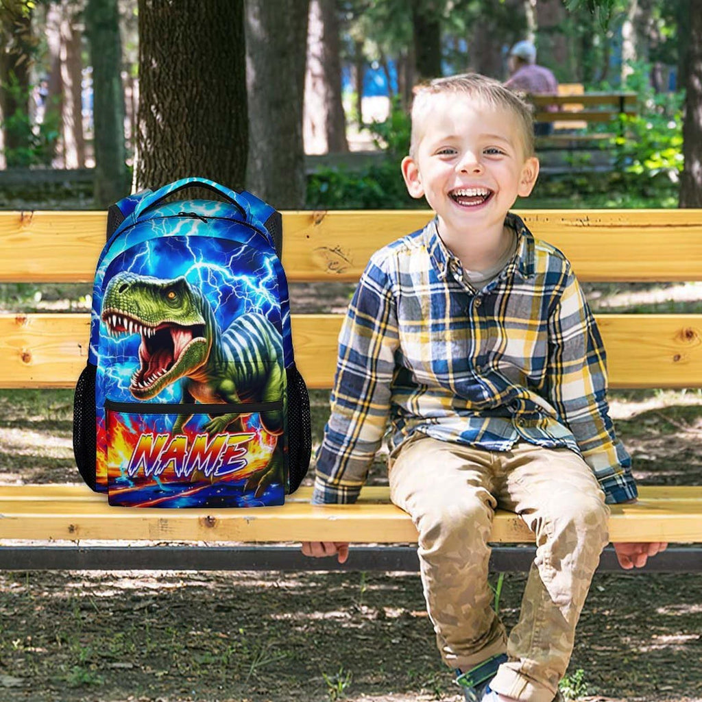Dinosaur Backpack for Kids Personalized Boys Truck Bookbag with Name - 17 Inch Toddler School Bag with Padded Straps for Preschool Kindergarten Elementary