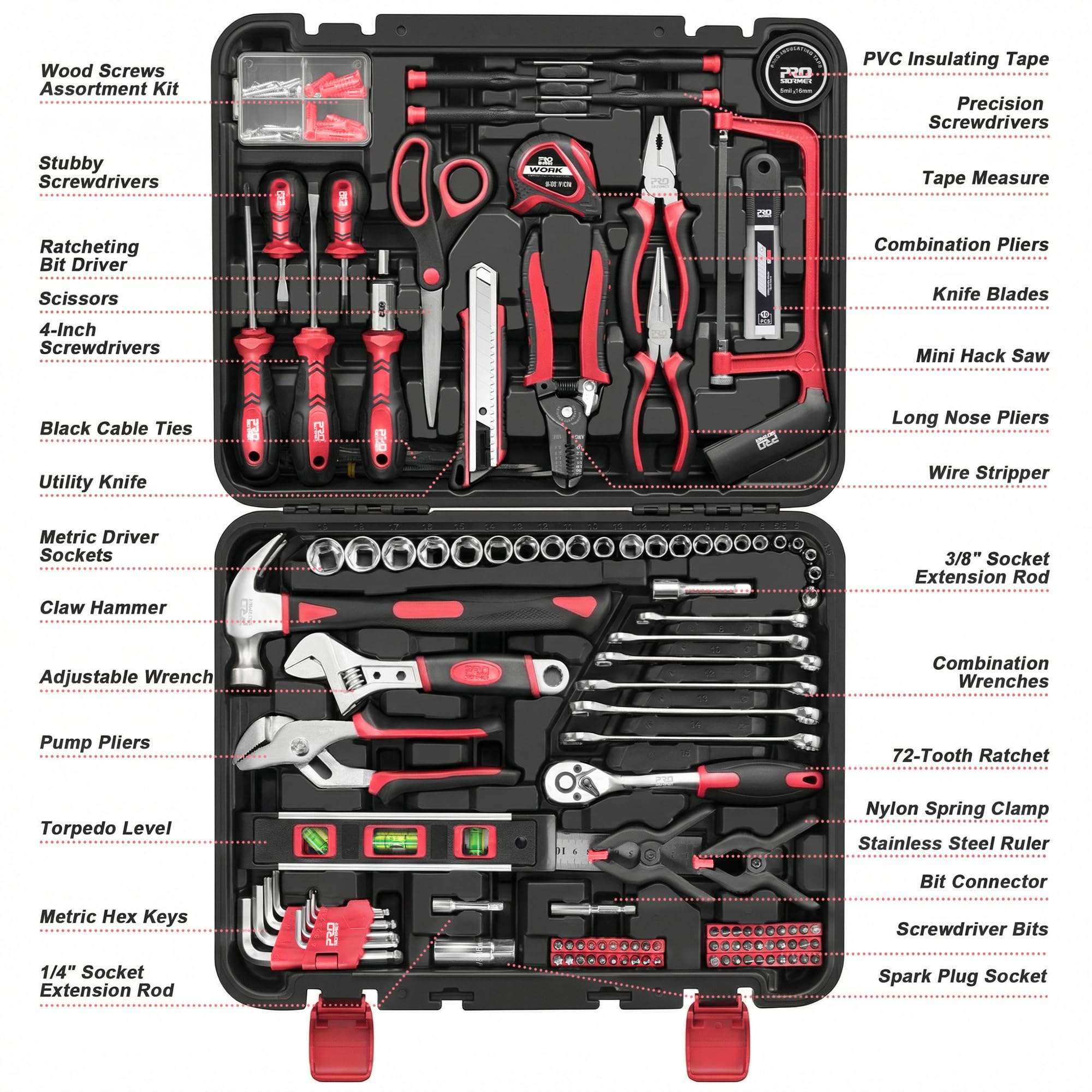 Prostormer 259-Piece Tool Kit, General Household Hand Tool Set with Plastic Storage Toolbox, Portable Complete Repair Tool Box for Home and Car (Blue)