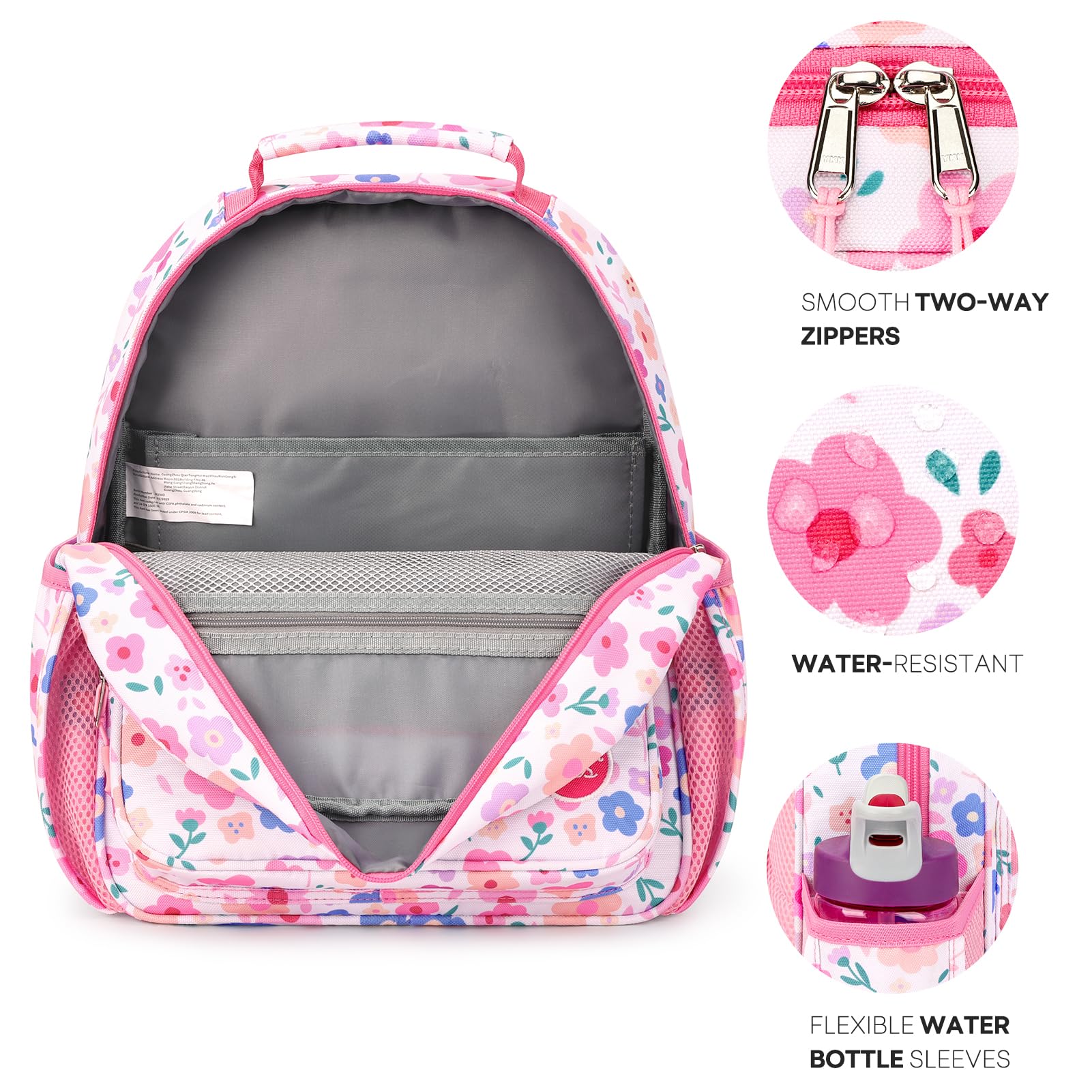 mibasies Kids Backpack for Girls: Girls Backpack 5-8 - Kindergarten Elementary School Bookbag for Girl - Flower Pink