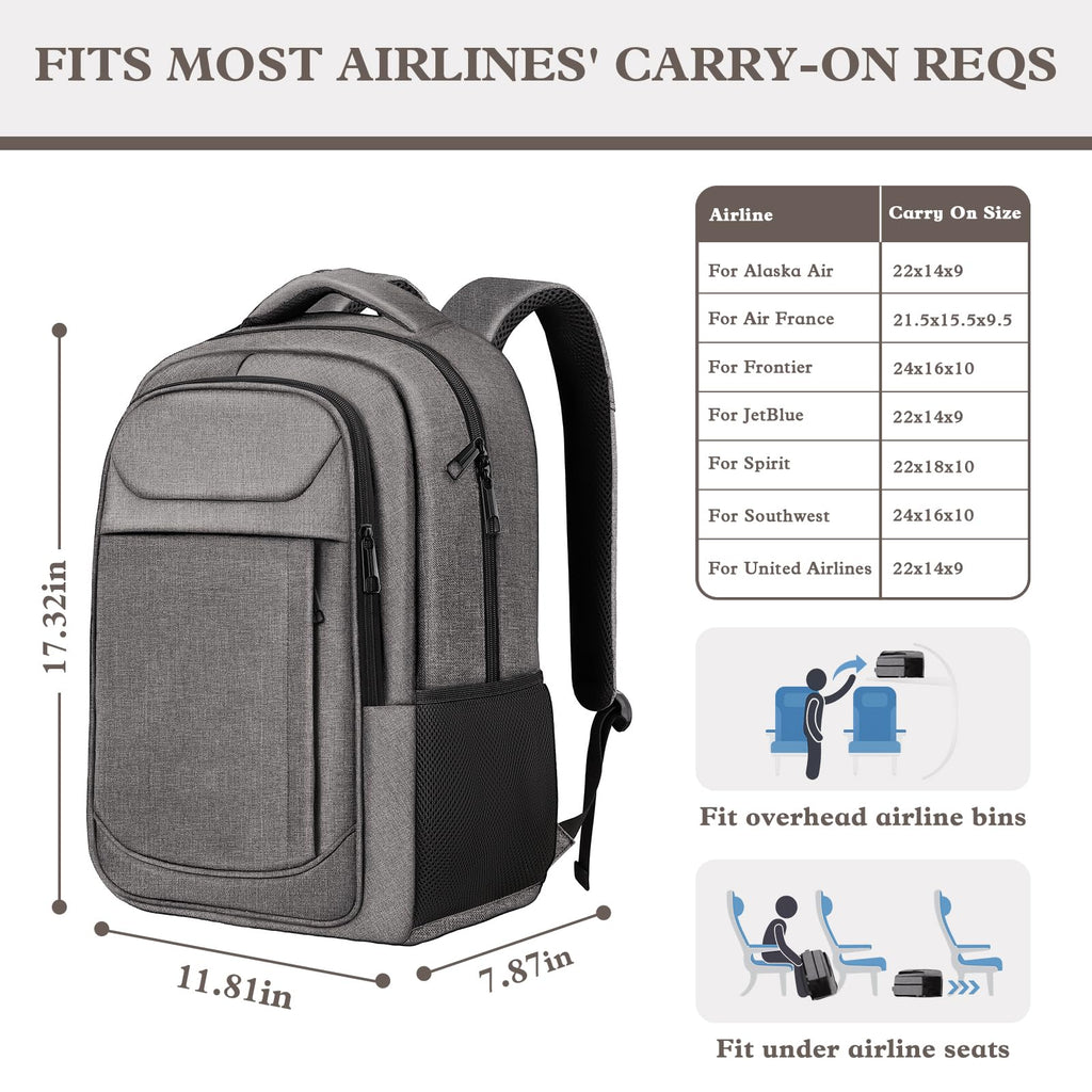 Travel Laptop Backpack 17 Inch, Sturdy Professional Travel Backpack for Men Women with LifetimeWarranty, Airline Approved Big Large Business Work College Computer Backpack, Black
