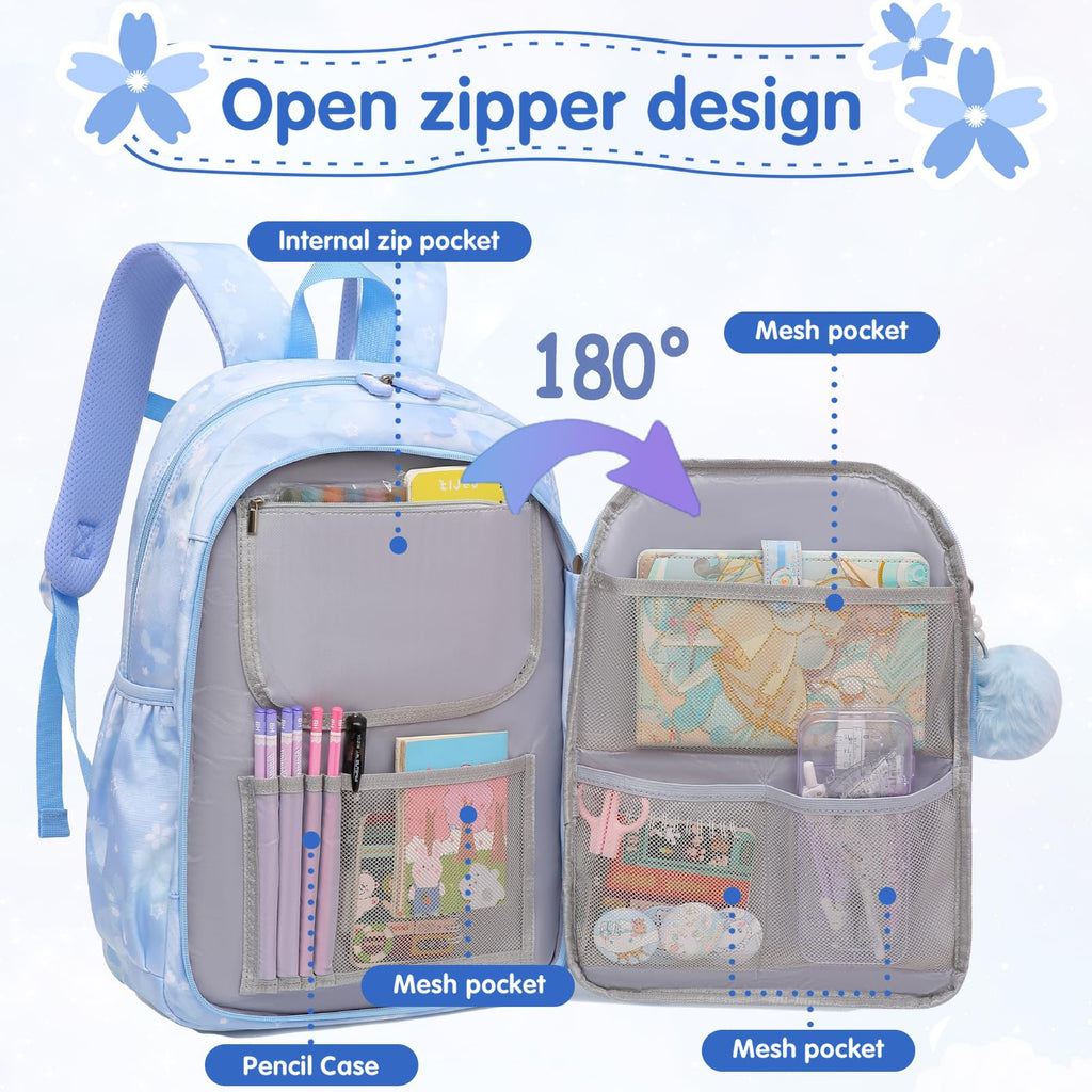 Lovely Girls Backpack School Bag for Students Kids Book Bag with Multiple Pockets Splash-proof Children's Backpack（17inch Pink）