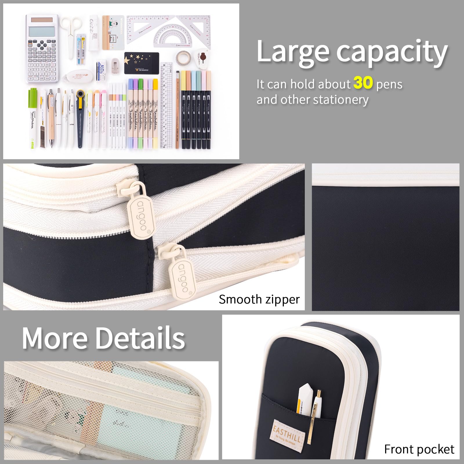 EASTHILL Big Capacity Pencil Case Large Pencil Pouch Stationery Pen Bag for Teen Girls-Green