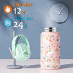 Fimibuke Kids Insulated Water Bottle, 14oz BPA FREE 18/8 Stainless Steel Travel Tumbler Double Wall Vacuum Leak Proof Kids Cup with Straw Metal Water Bottle for School Boys Girls(1 Pack, Rainbow)