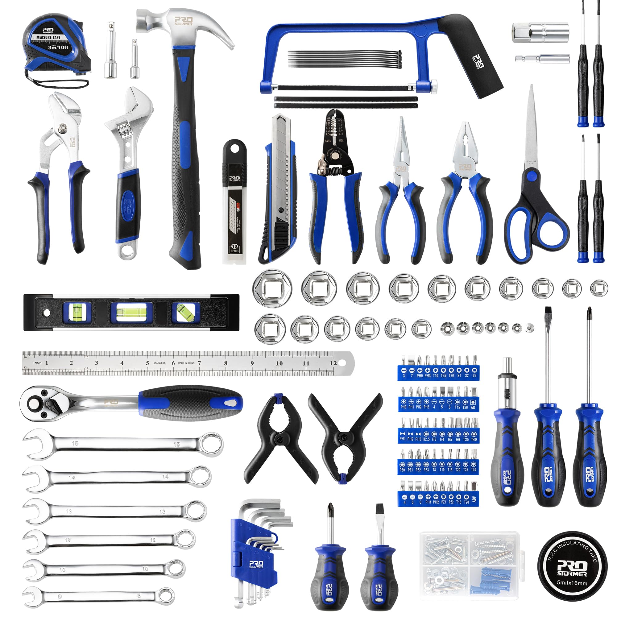 Prostormer 259-Piece Tool Kit, General Household Hand Tool Set with Plastic Storage Toolbox, Portable Complete Repair Tool Box for Home and Car (Blue)