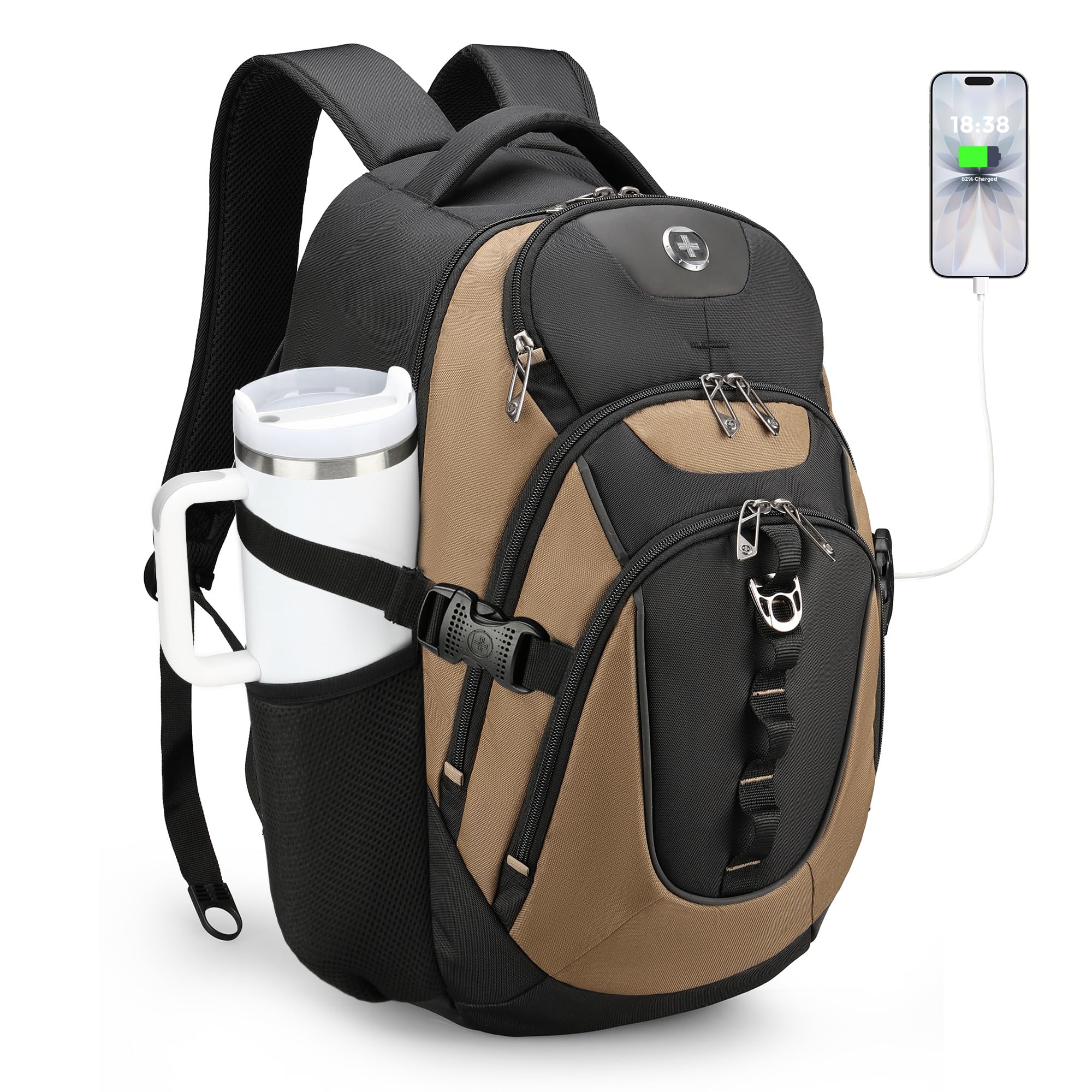 Swissdigital Design Laptop Backpack with USB Charging Port, Travel Backpack Fits 15.6 inches Computer, 31L College School Backpack for Men, Black | SD803-01