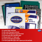 EPI Essentials Back to School Supplies for Kids 6th-12th Grade – 51 Items in Kit – Middle to High School Supply Packs – College-Ruled Bundle with Composition Notebooks – Suitable for Homeschooling