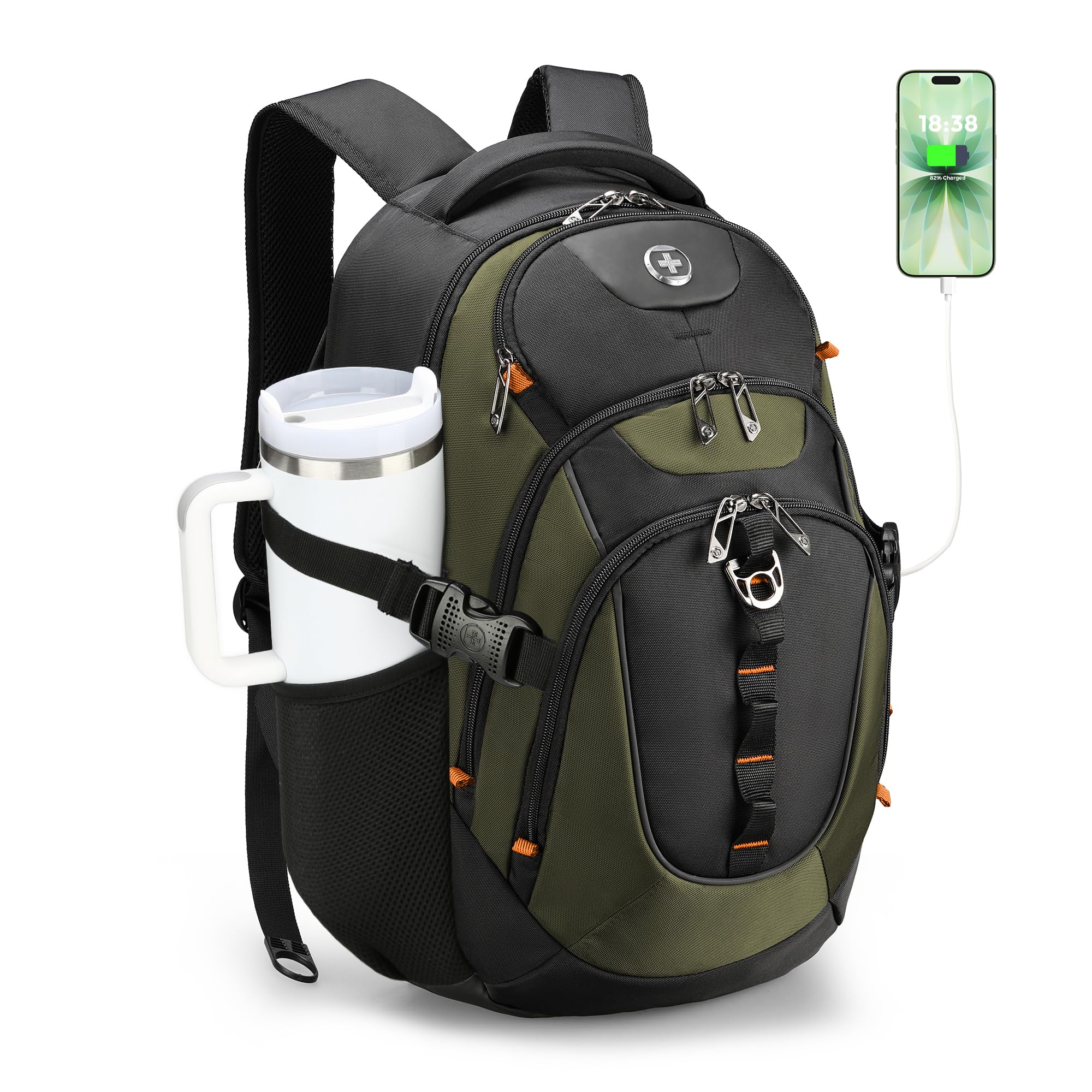 Swissdigital Design Laptop Backpack with USB Charging Port, Travel Backpack Fits 15.6 inches Computer, 31L College School Backpack for Men, Black | SD803-01